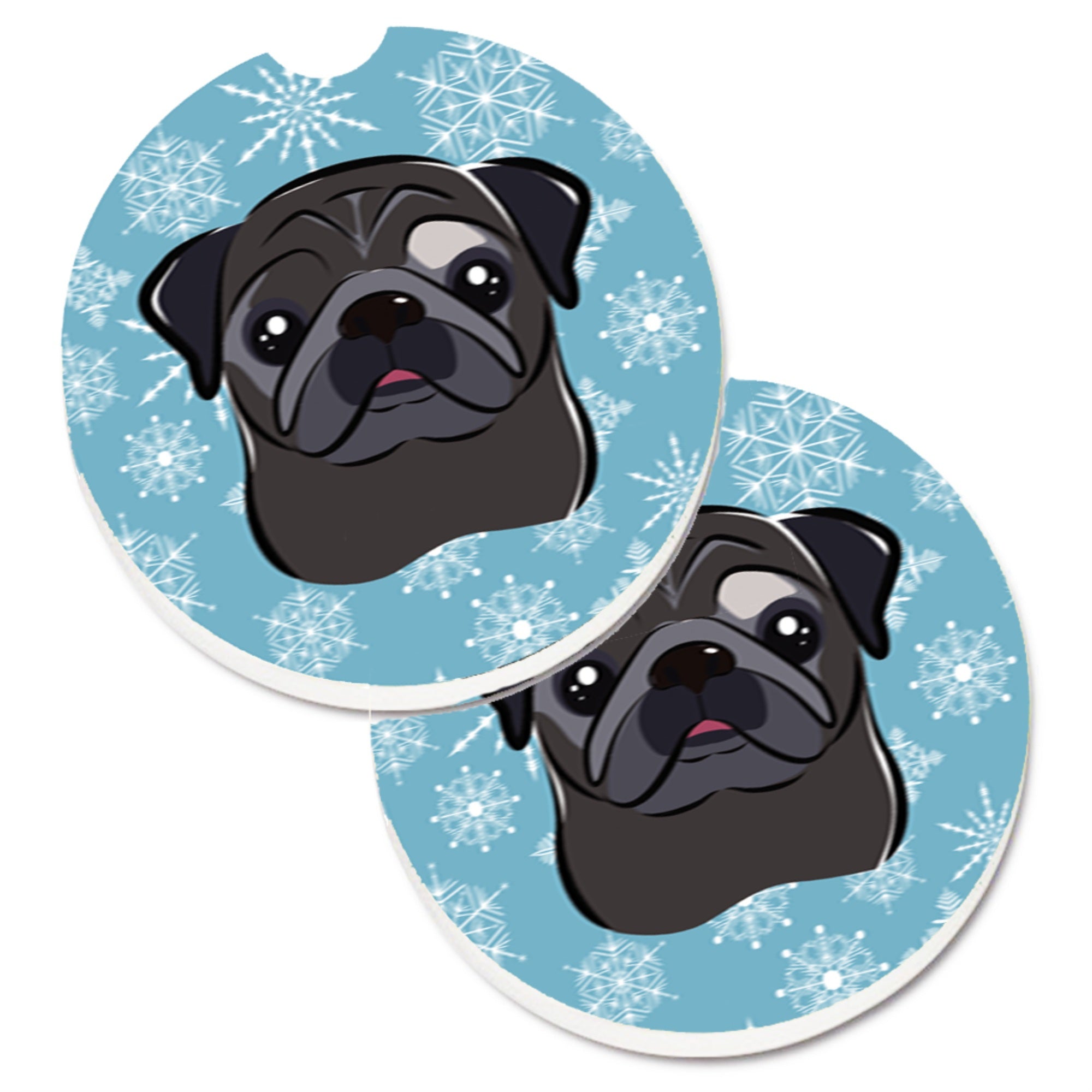 'Caroline'S Treasures Snowflake Black Pug Set Of 2 Cup Holder Car Coasters Bb1697Carc, 2.56, Multicolor''