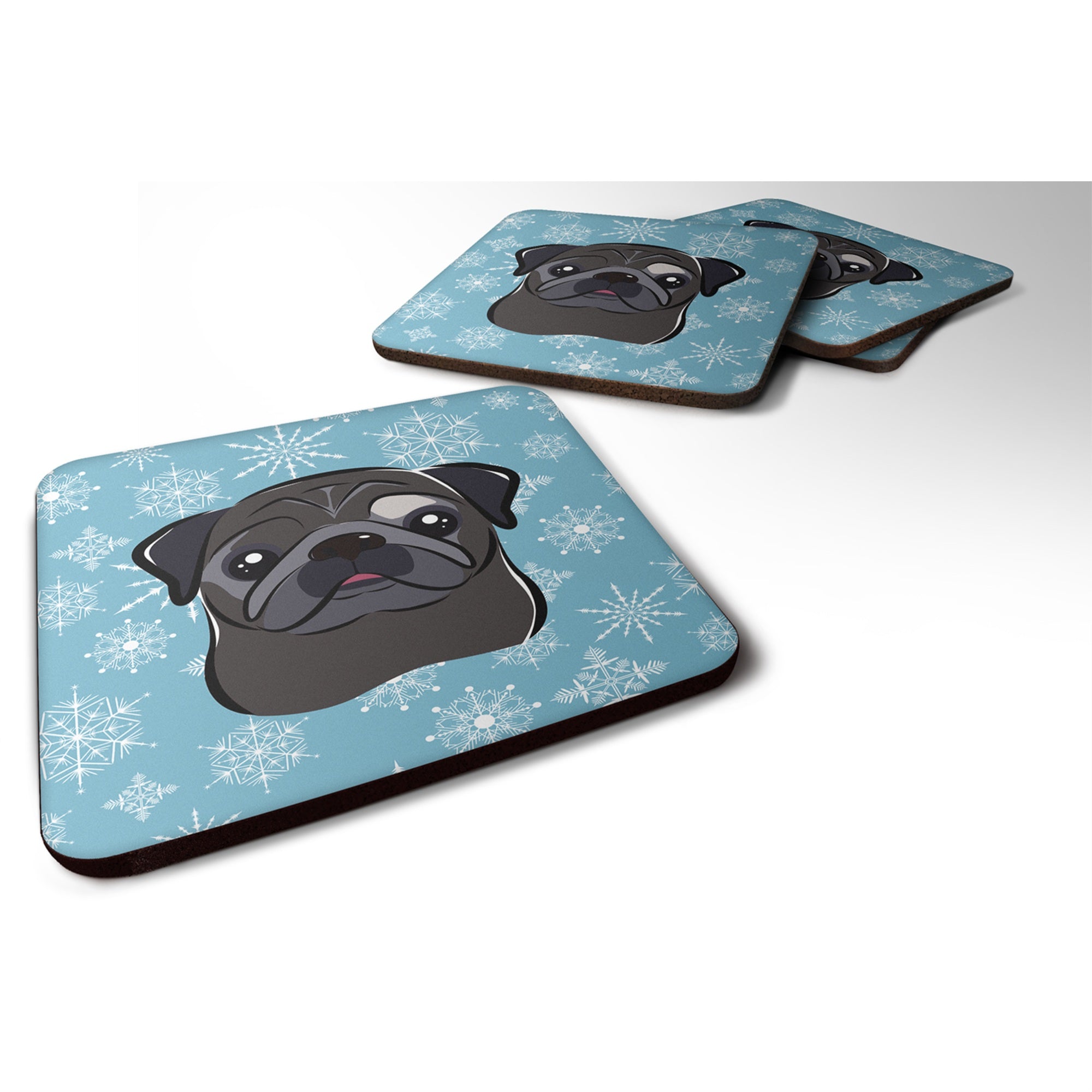 'Caroline'S Treasures Bb1697Fc Snowflake Black Pug Foam Coasters (Set Of 4), 3.5'''', Multicolor''