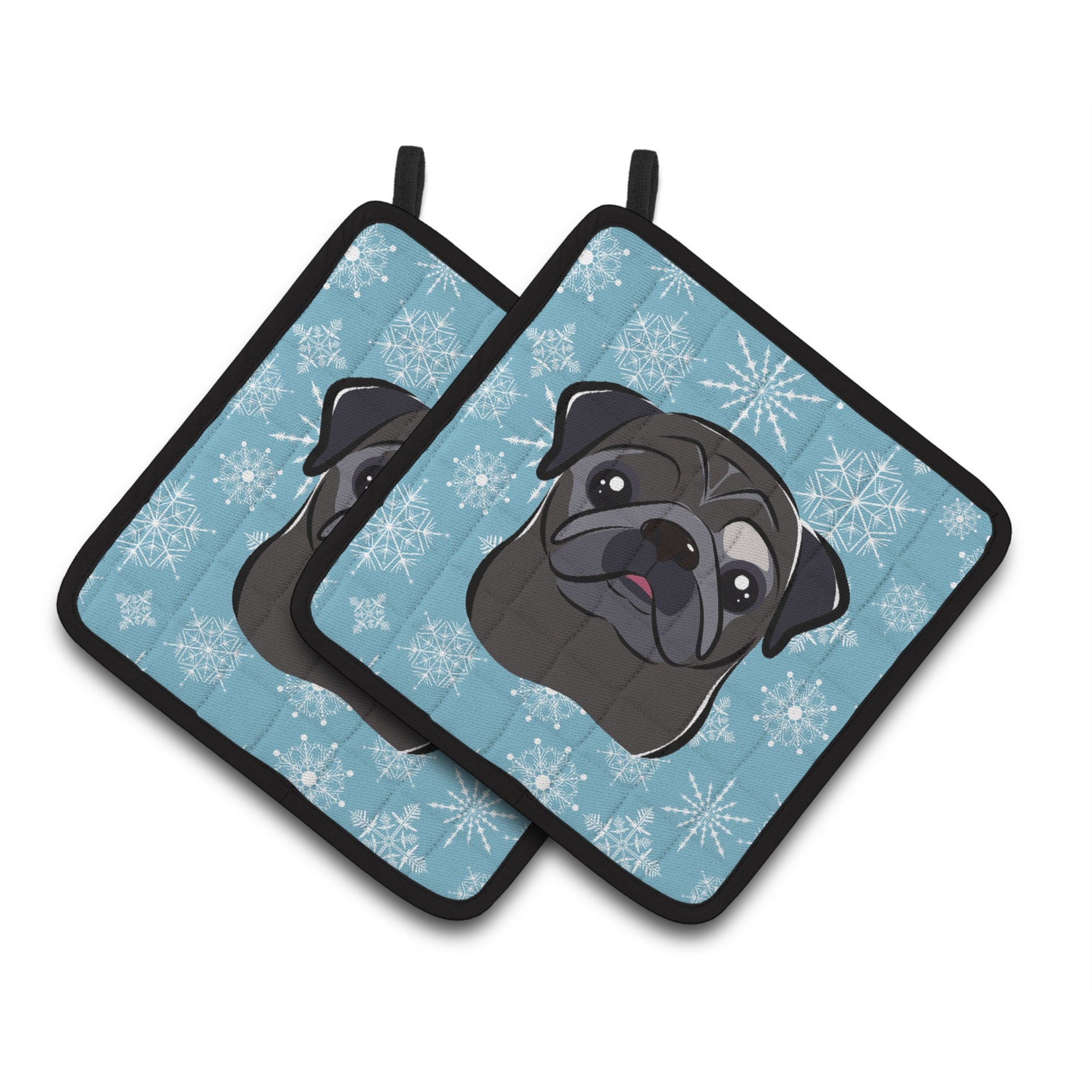'Caroline'S Treasures Snowflake Black Pug Pair Of Pot Holders Bb1697Pthd, 7.5Hx7.5W, Multicolor''