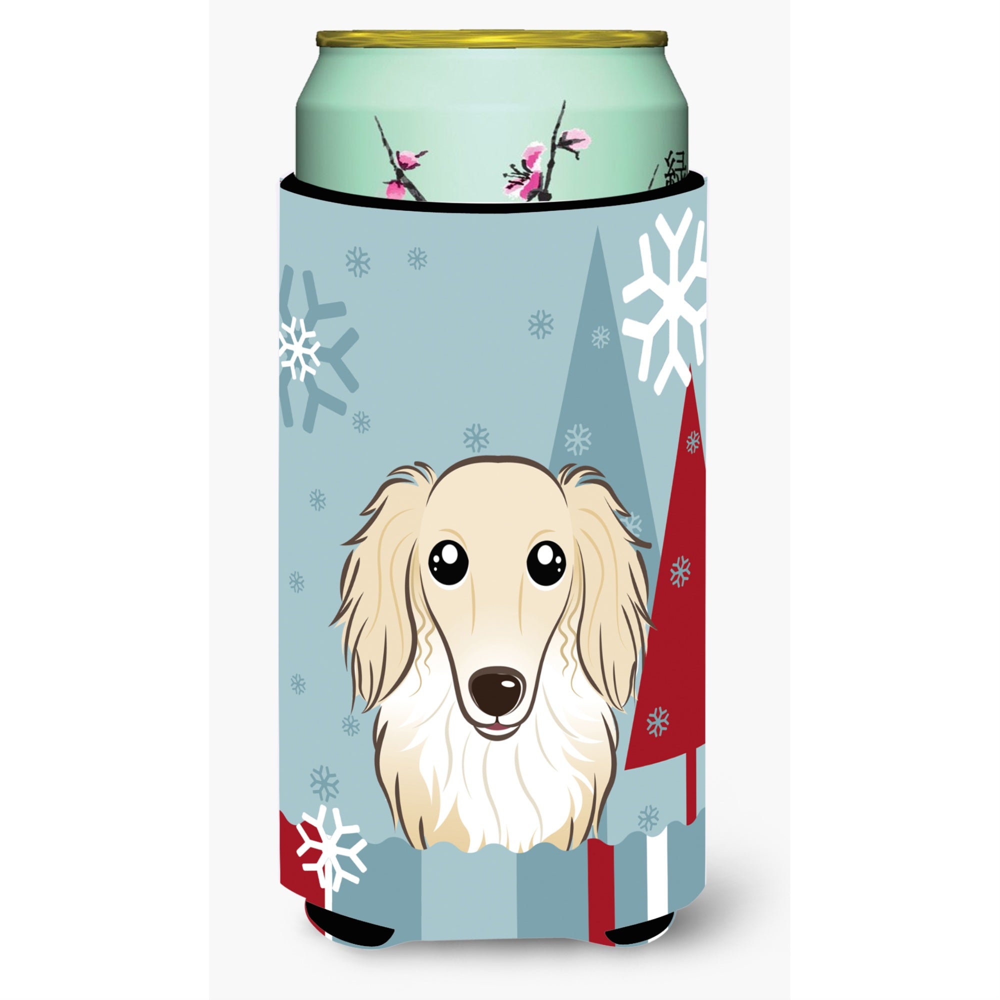 'Caroline'S Treasures Winter Holiday Longhair Creme Dachshund Tall Boy Koozie Hugger, Multicolor''