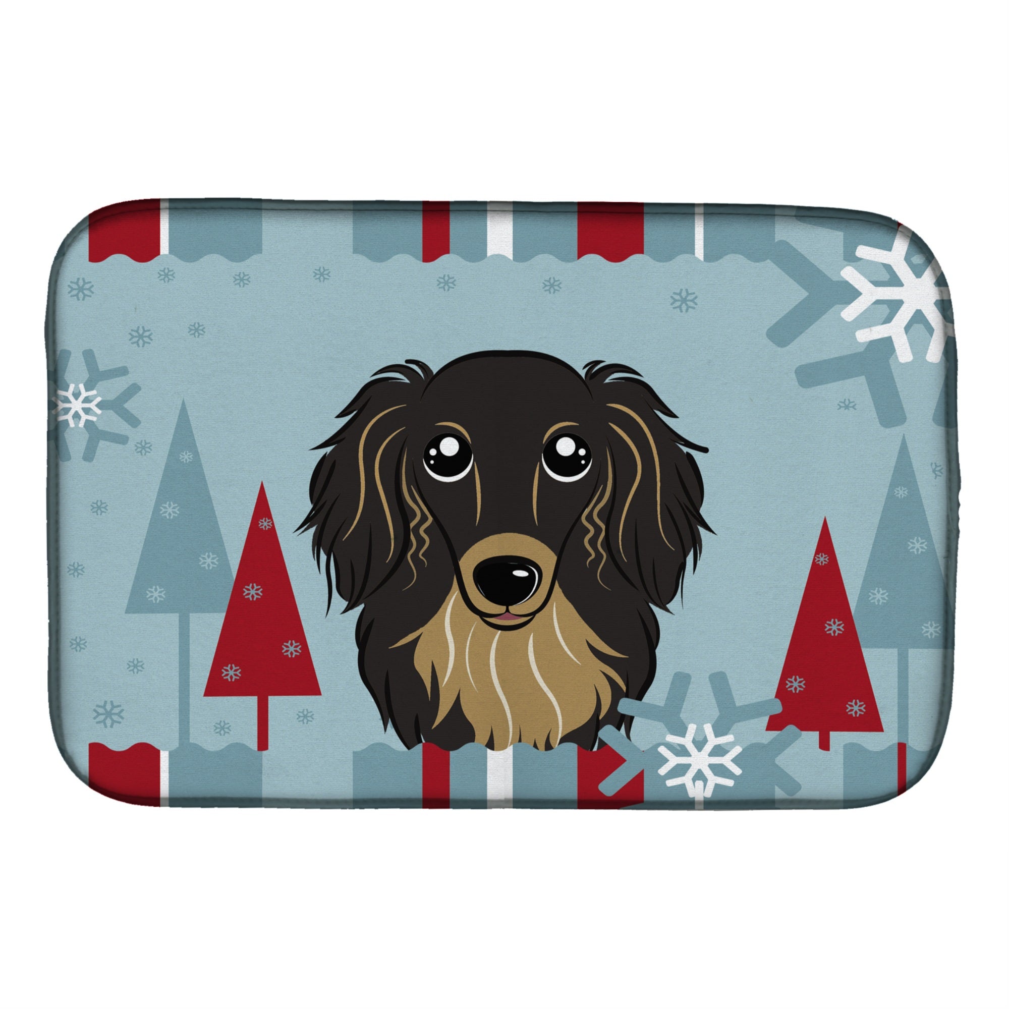 'Caroline'S Treasures Winter Holiday Longhair Black And Tan Dachshund Dish Drying Mat, 14'''' X 21''''''