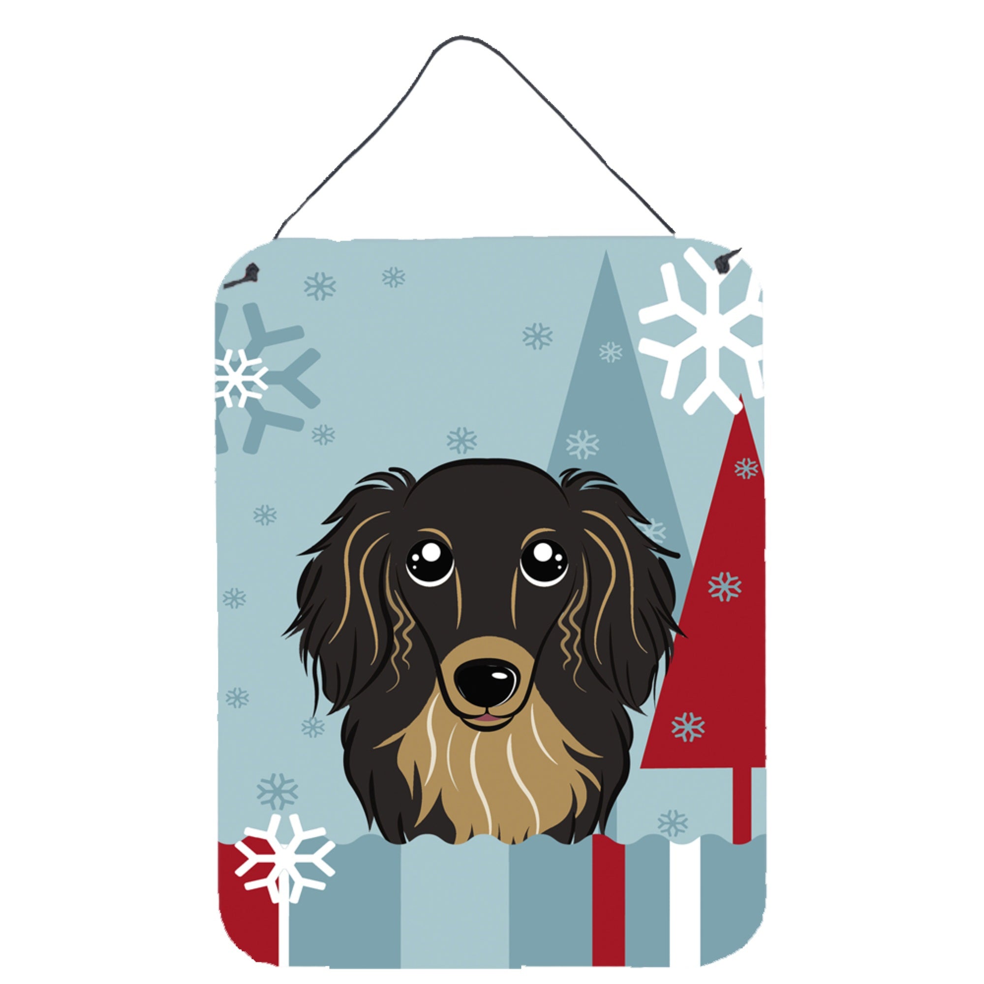 'Caroline'S Treasures Winter Holiday Longhair Black And Tan Dachshund Wall Or Door Hanging Prints Bb1709Ds1216, 16Hx12W, Multic