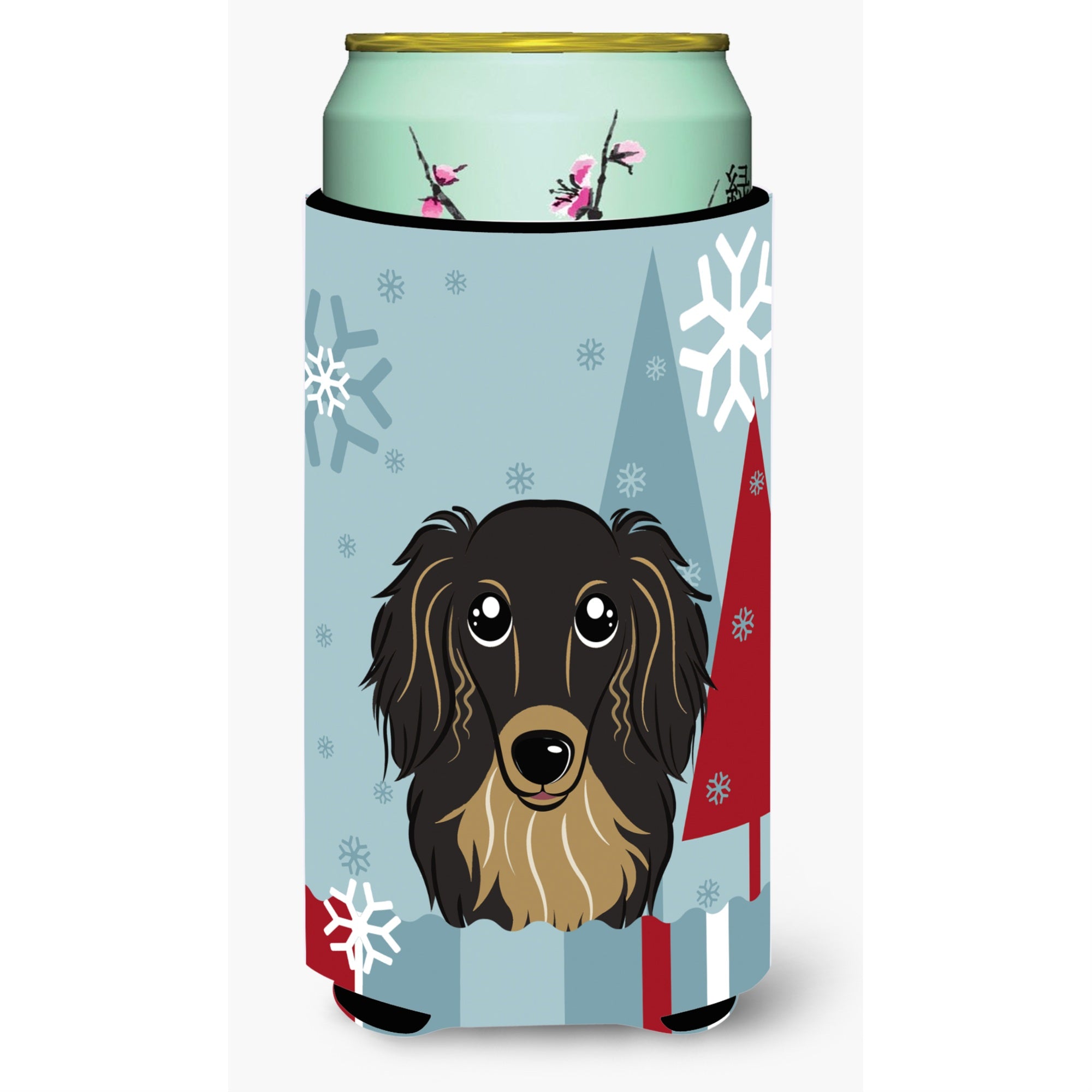 'Caroline'S Treasures Winter Holiday Longhair Black And Tan Dachshund Tall Boy Koozie Hugger, Multicolor''