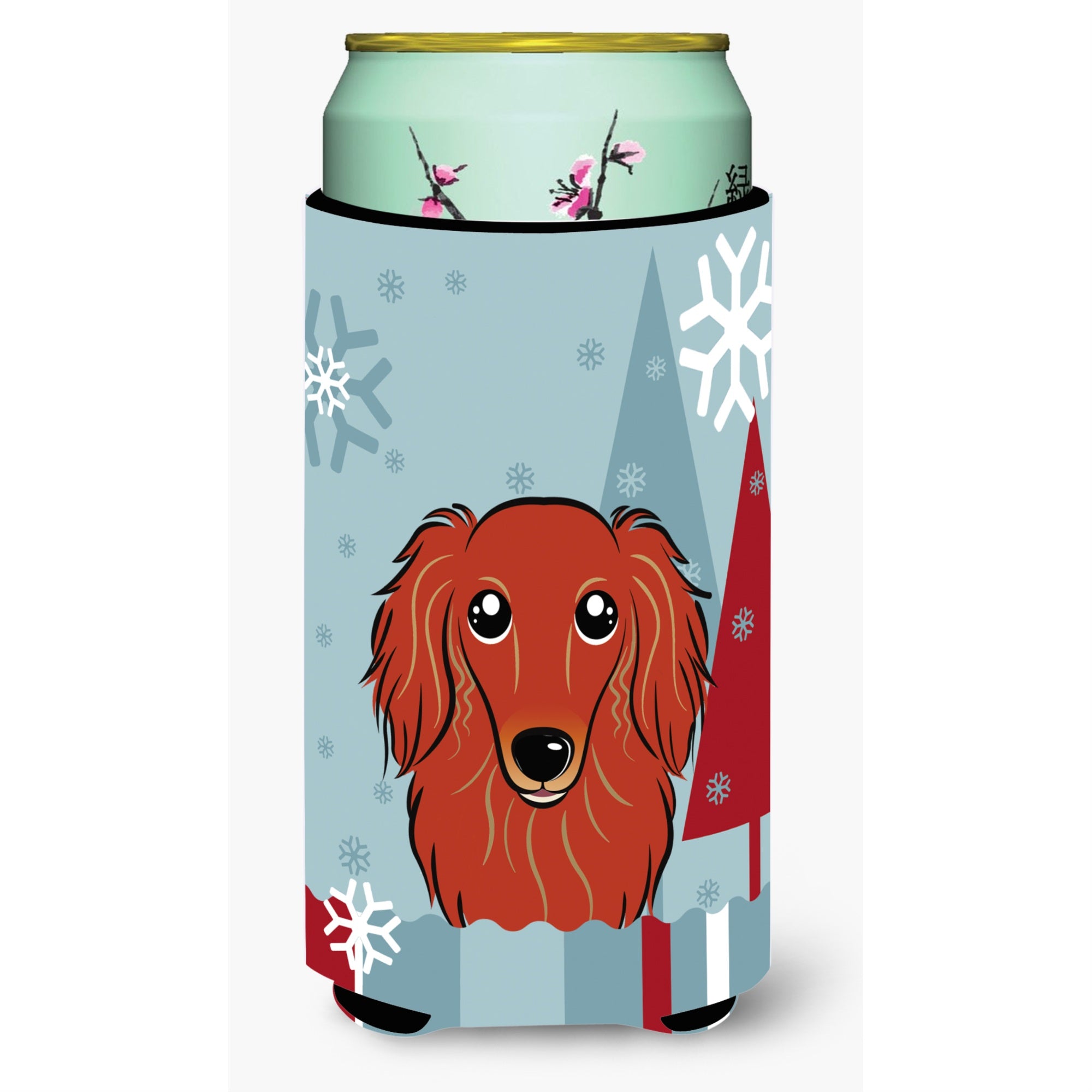 'Caroline'S Treasures Winter Holiday Longhair Red Dachshund Tall Boy Koozie Hugger, Multicolor''