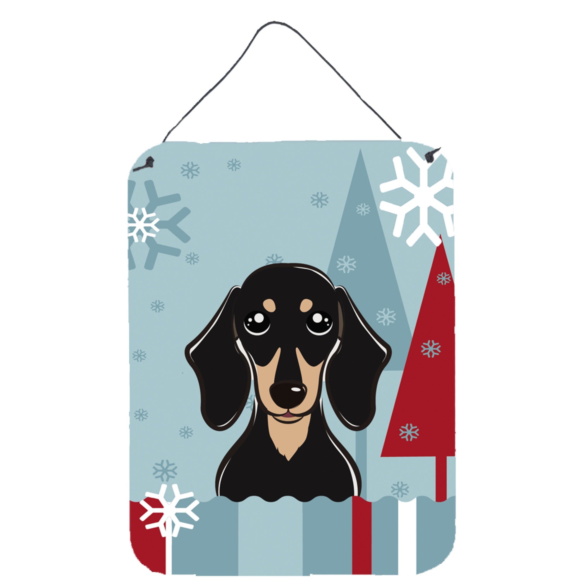 'Caroline'S Treasures Winter Holiday Smooth Black And Tan Dachshund Wall Or Door Hanging Prints Bb1711Ds1216, 16Hx12W, Multicol