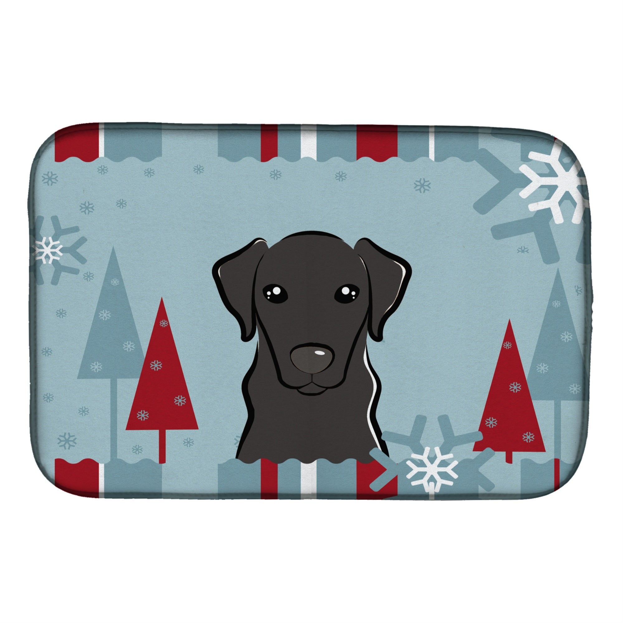 Winter Holiday Black Labrador Dish Drying Mat Bb1731Ddm