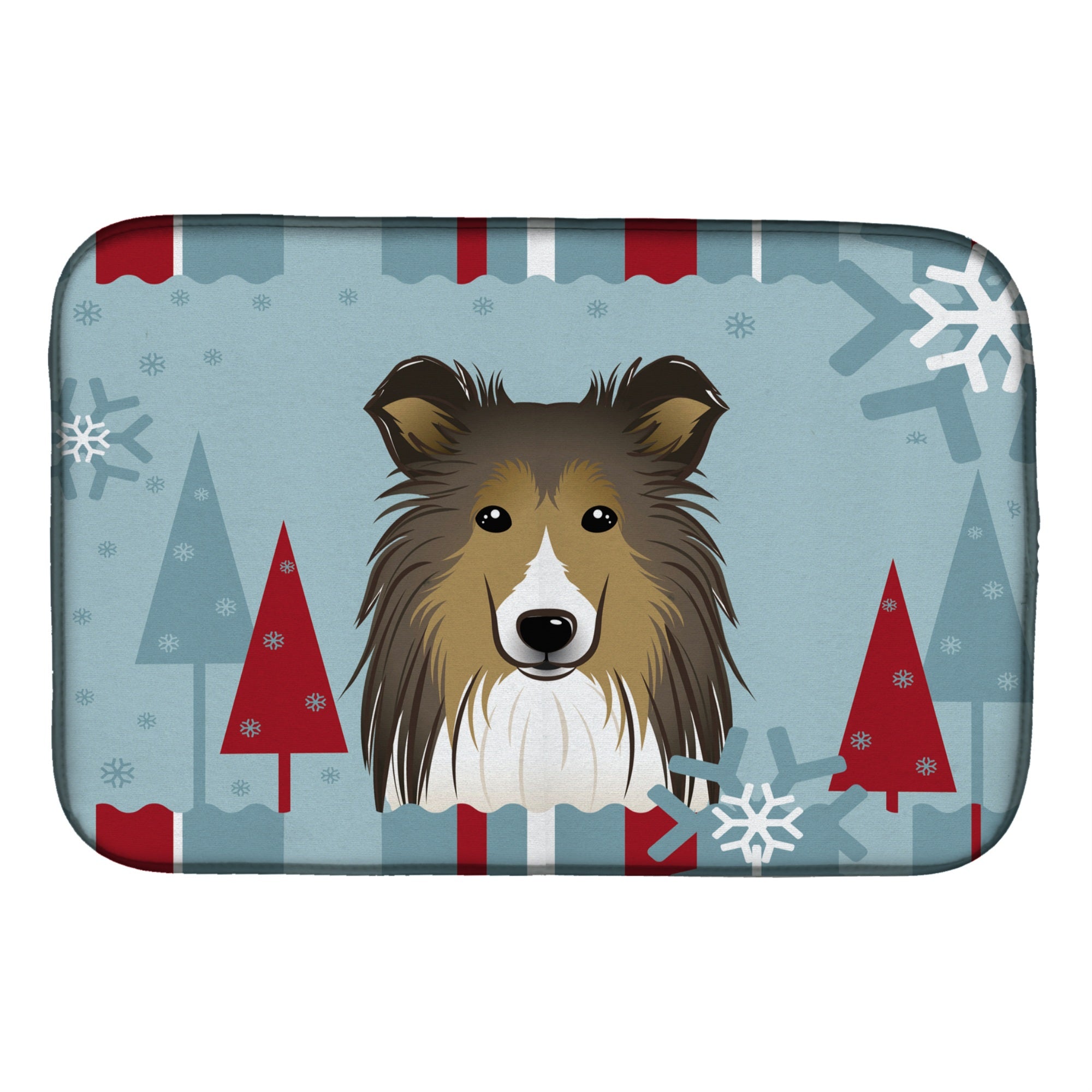 'Caroline'S Treasures Winter Holiday Sheltie Dish Drying Mat, 14'''' X 21''''''
