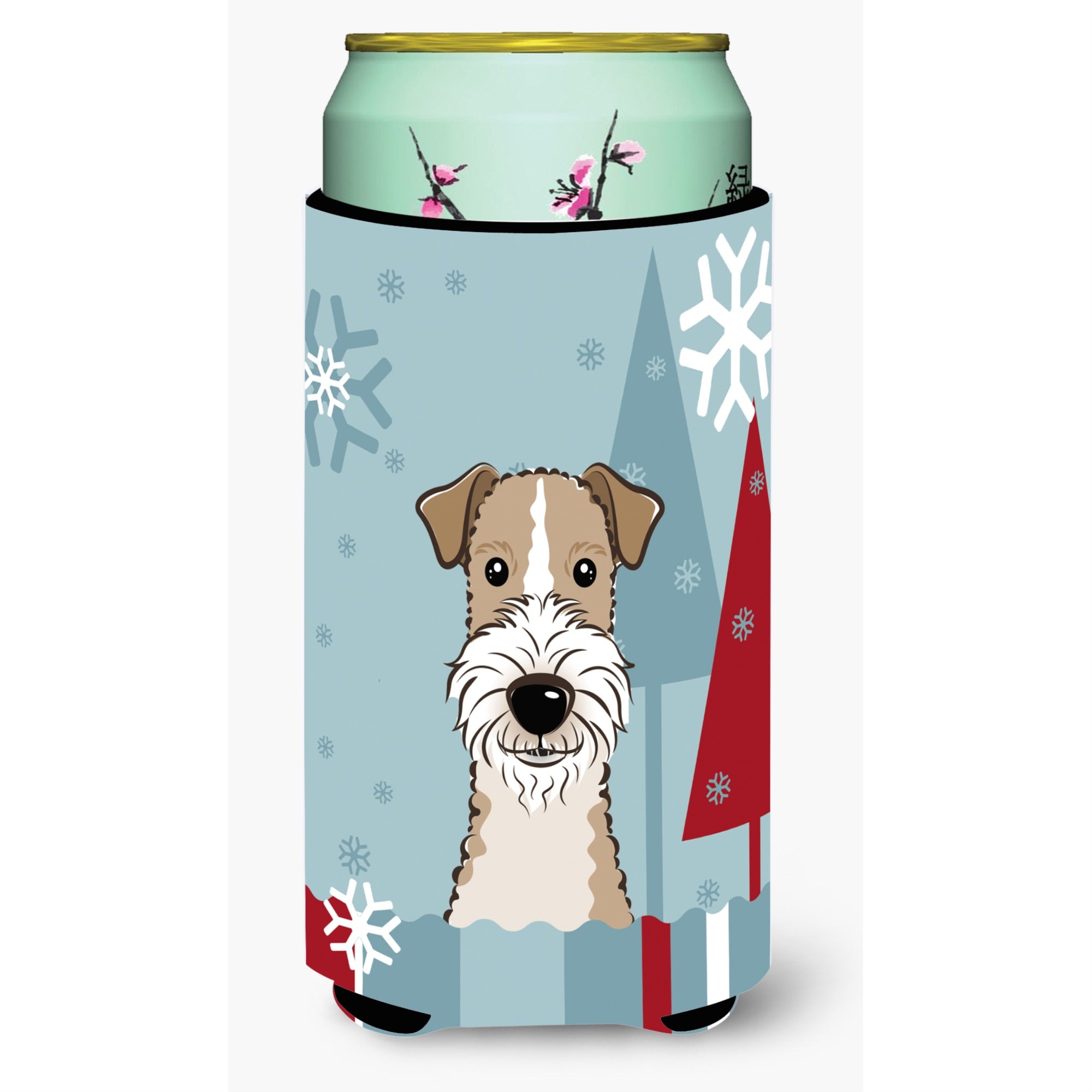 'Caroline'S Treasures Winter Holiday Wire Haired Fox Terrier Tall Boy Koozie Hugger, Multicolor''