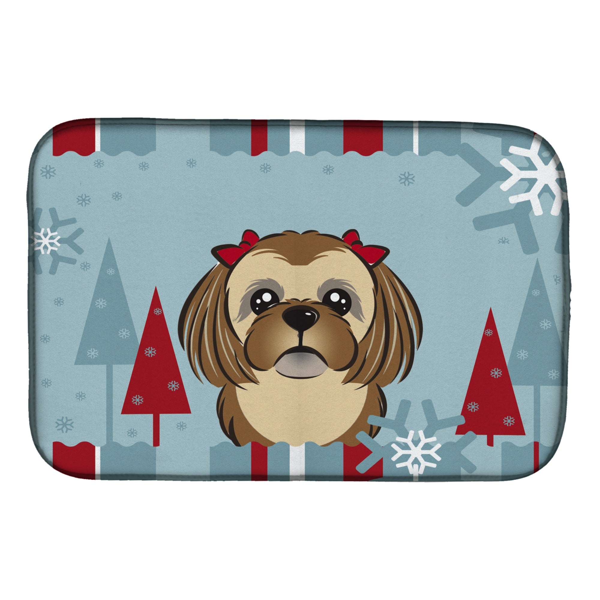 'Caroline'S Treasures Winter Holiday Chocolate Brown Shih Tzu Dish Drying Mat, 14'''' X 21''''''