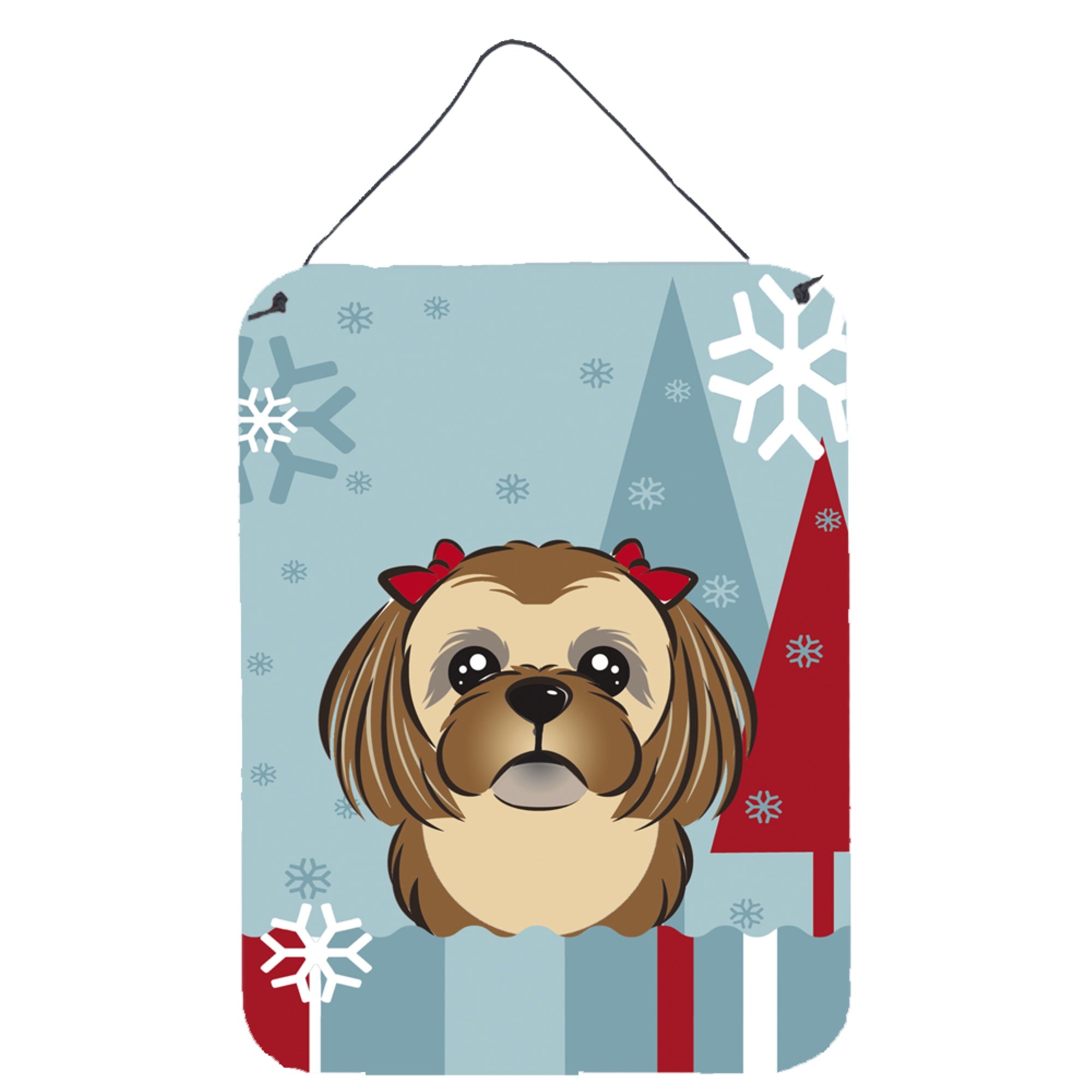 'Caroline'S Treasures Winter Holiday Chocolate Brown Shih Tzu Wall Or Door Hanging Prints Bb1745Ds1216, 16Hx12W, Multicolor''