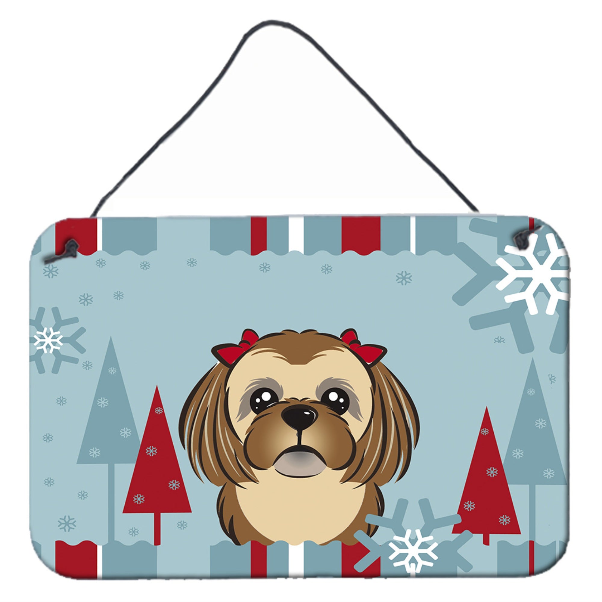 'Caroline'S Treasures Winter Holiday Chocolate Brown Shih Tzu Wall Or Door Hanging Prints Bb1745Ds812, 8Hx12W, Multicolor''