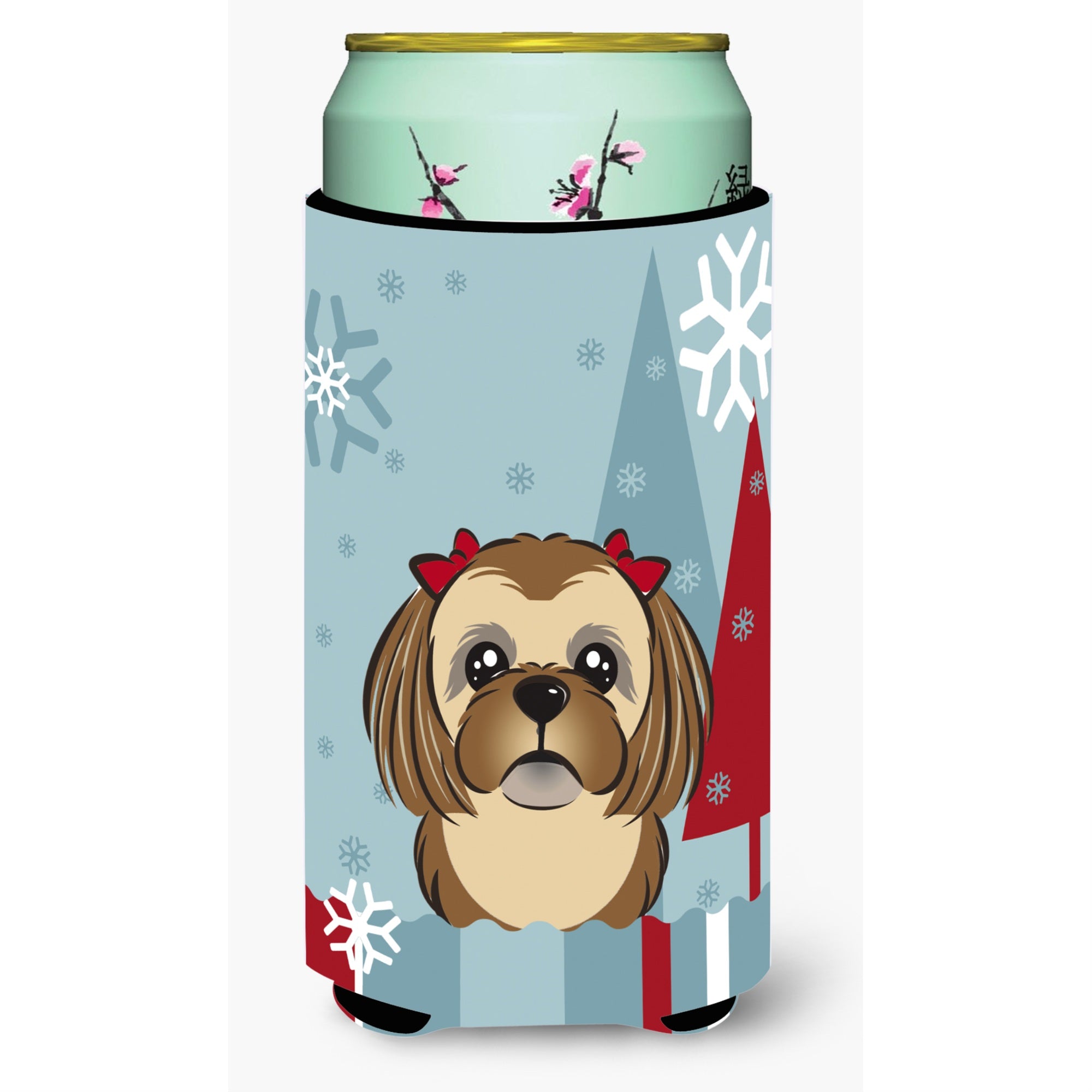 'Caroline'S Treasures Winter Holiday Chocolate Brown Shih Tzu Tall Boy Koozie Hugger, Multicolor''