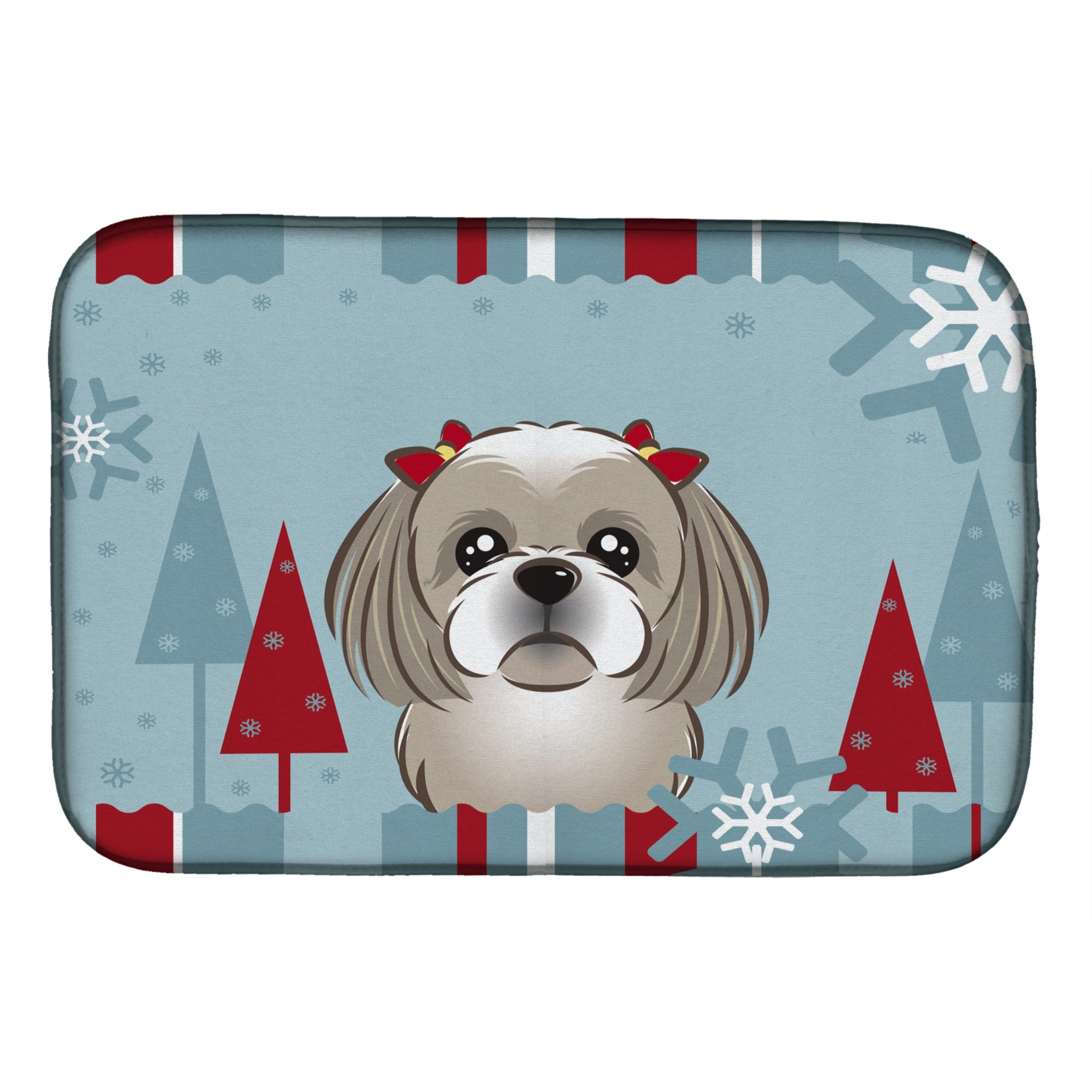 'Caroline'S Treasures Winter Holiday Gray Silver Shih Tzu Dish Drying Mat, 14'''' X 21''''''