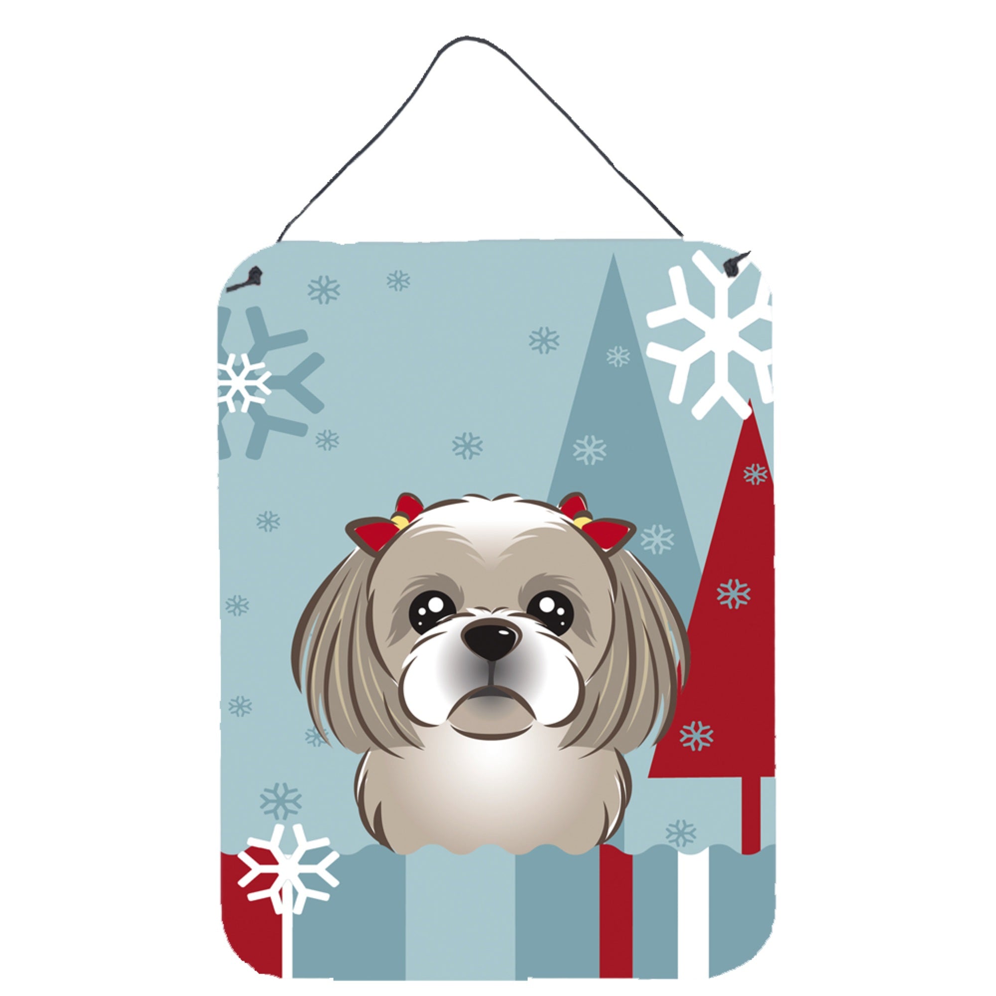 'Caroline'S Treasures Winter Holiday Gray Silver Shih Tzu Wall Or Door Hanging Prints Bb1746Ds1216, 16Hx12W, Multicolor''