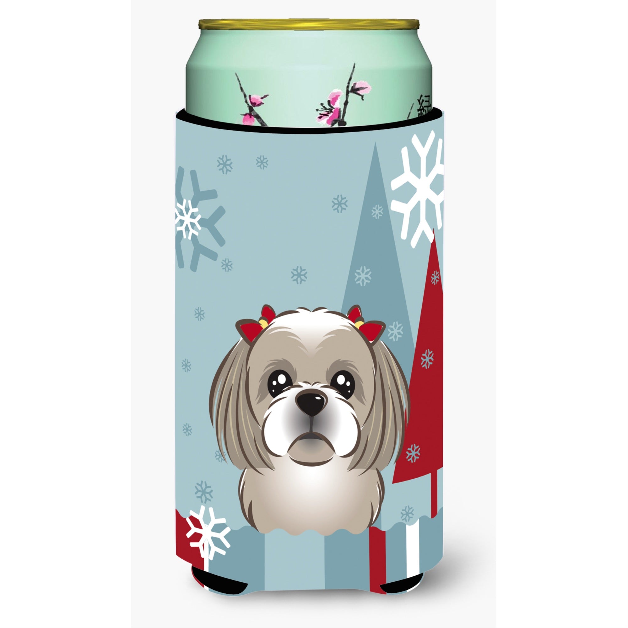 'Caroline'S Treasures Winter Holiday Gray Silver Shih Tzu Tall Boy Koozie Hugger, Multicolor''