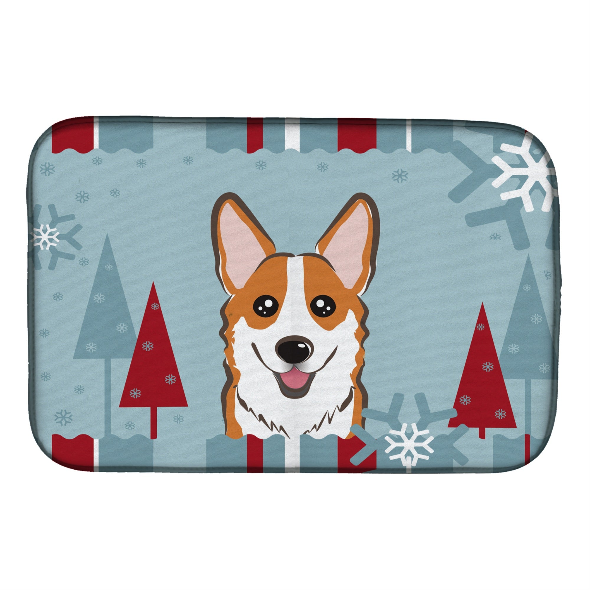 'Caroline'S Treasures Winter Holiday Red Corgi Dish Drying Mat, 14'''' X 21''''''