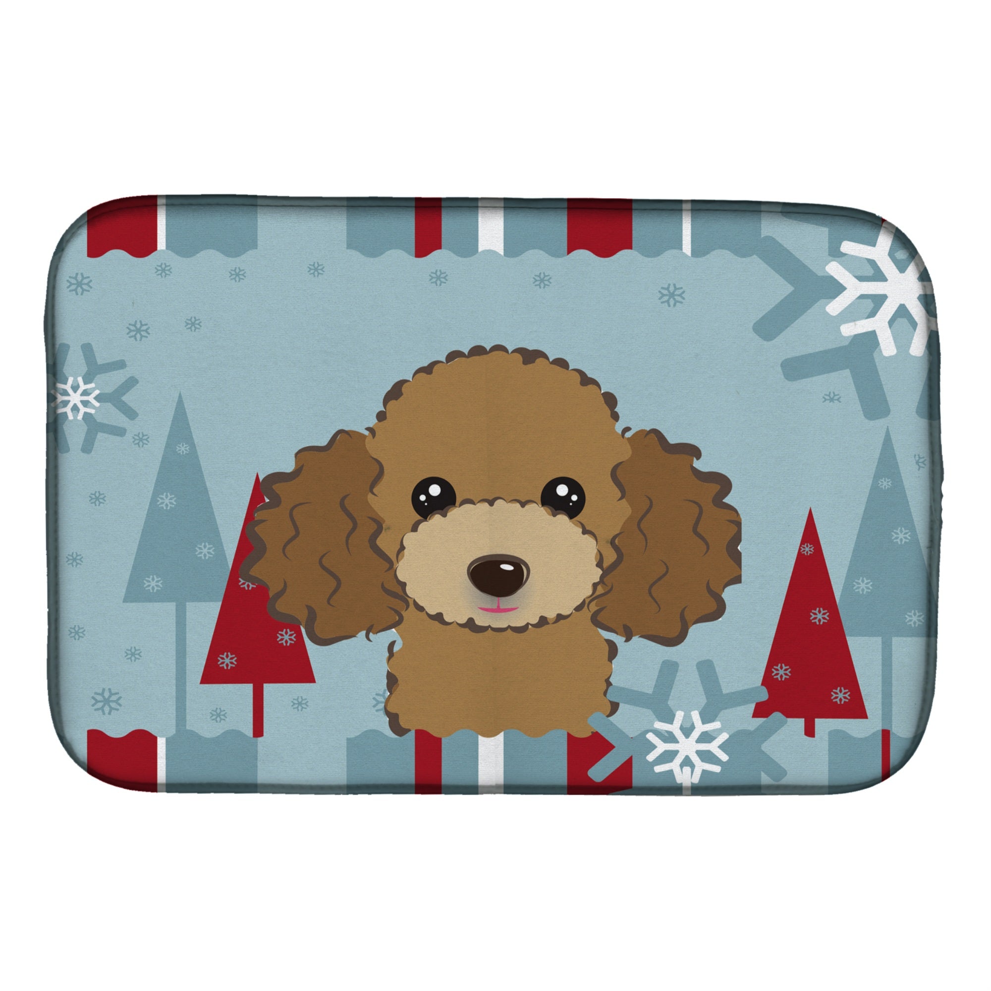 Winter Holiday Chocolate Brown Poodle Dish Drying Mat Bb1752Ddm