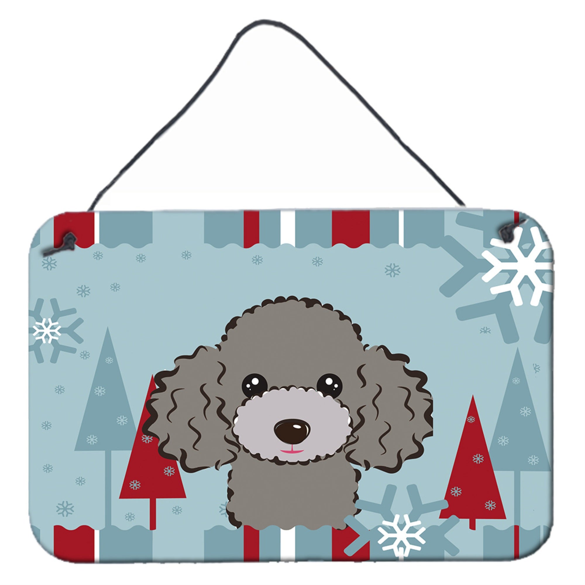 'Caroline'S Treasures Winter Holiday Silver Gray Poodle Wall Or Door Hanging Prints Bb1755Ds812, 8Hx12W''