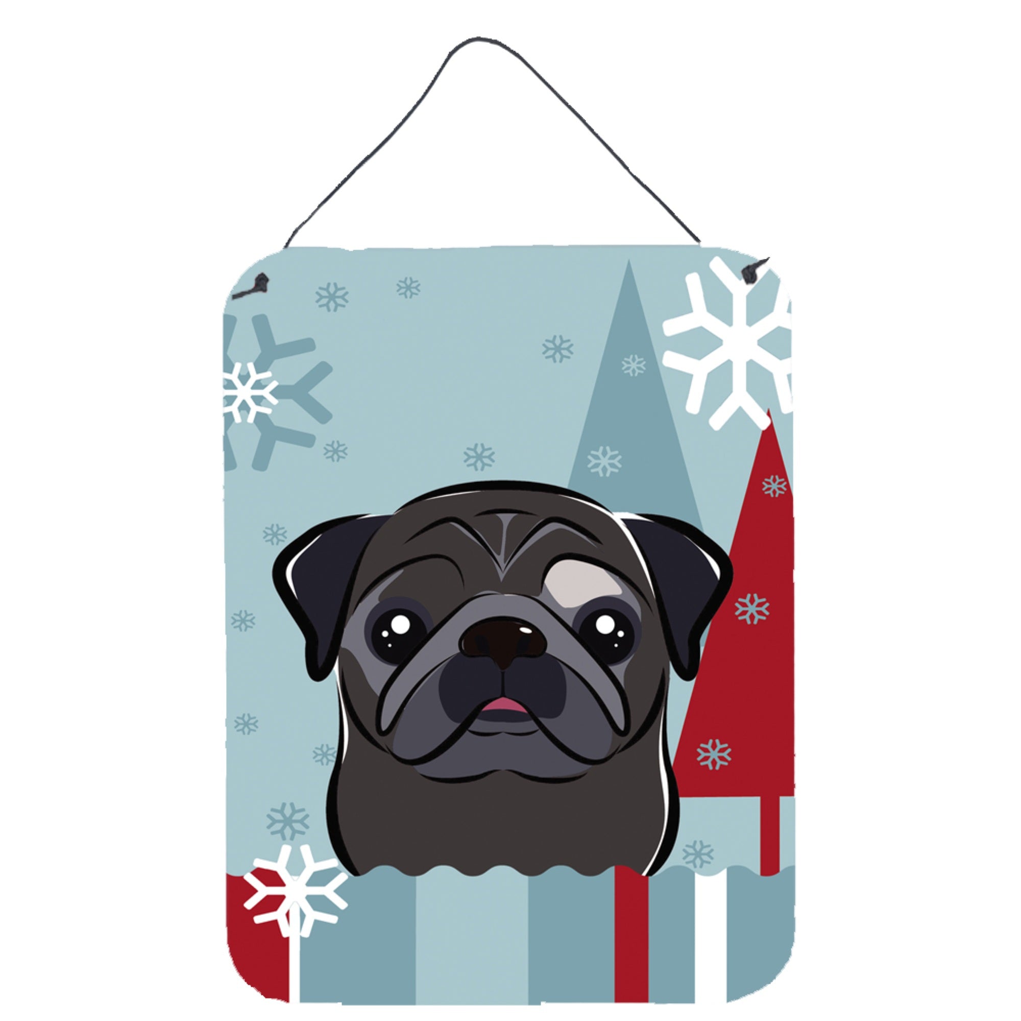 'Caroline'S Treasures Winter Holiday Black Pug Wall Or Door Hanging Prints Bb1759Ds1216, 16Hx12W, Multicolor''