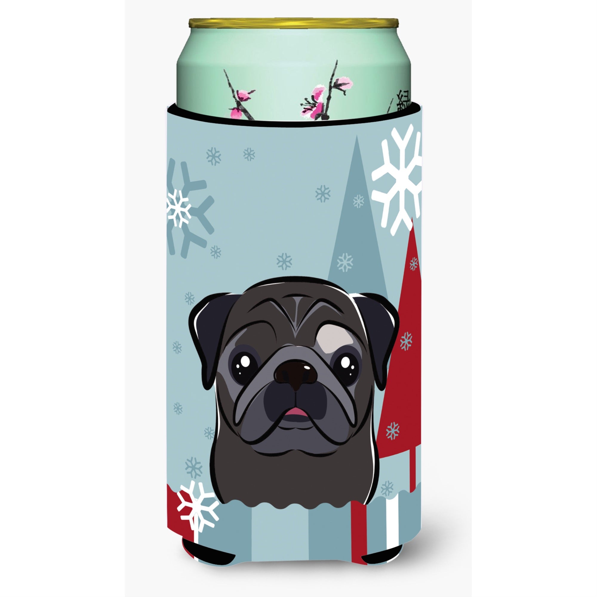 'Caroline'S Treasures Winter Holiday Black Pug Tall Boy Koozie Hugger, Multicolor''