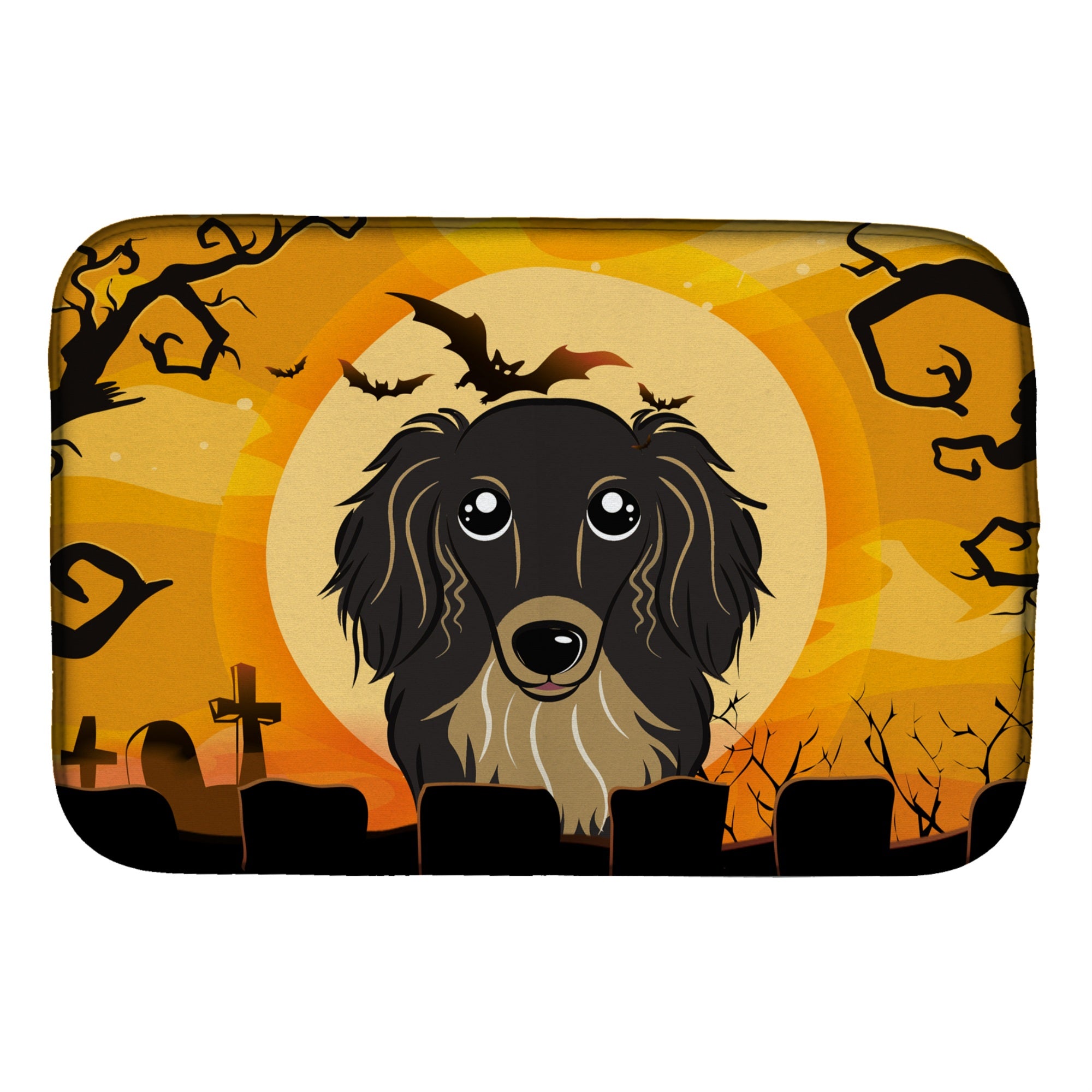 'Caroline'S Treasures Halloween Longhair Black And Tan Dachshund Dish Drying Mat, 14'''' X 21''''''