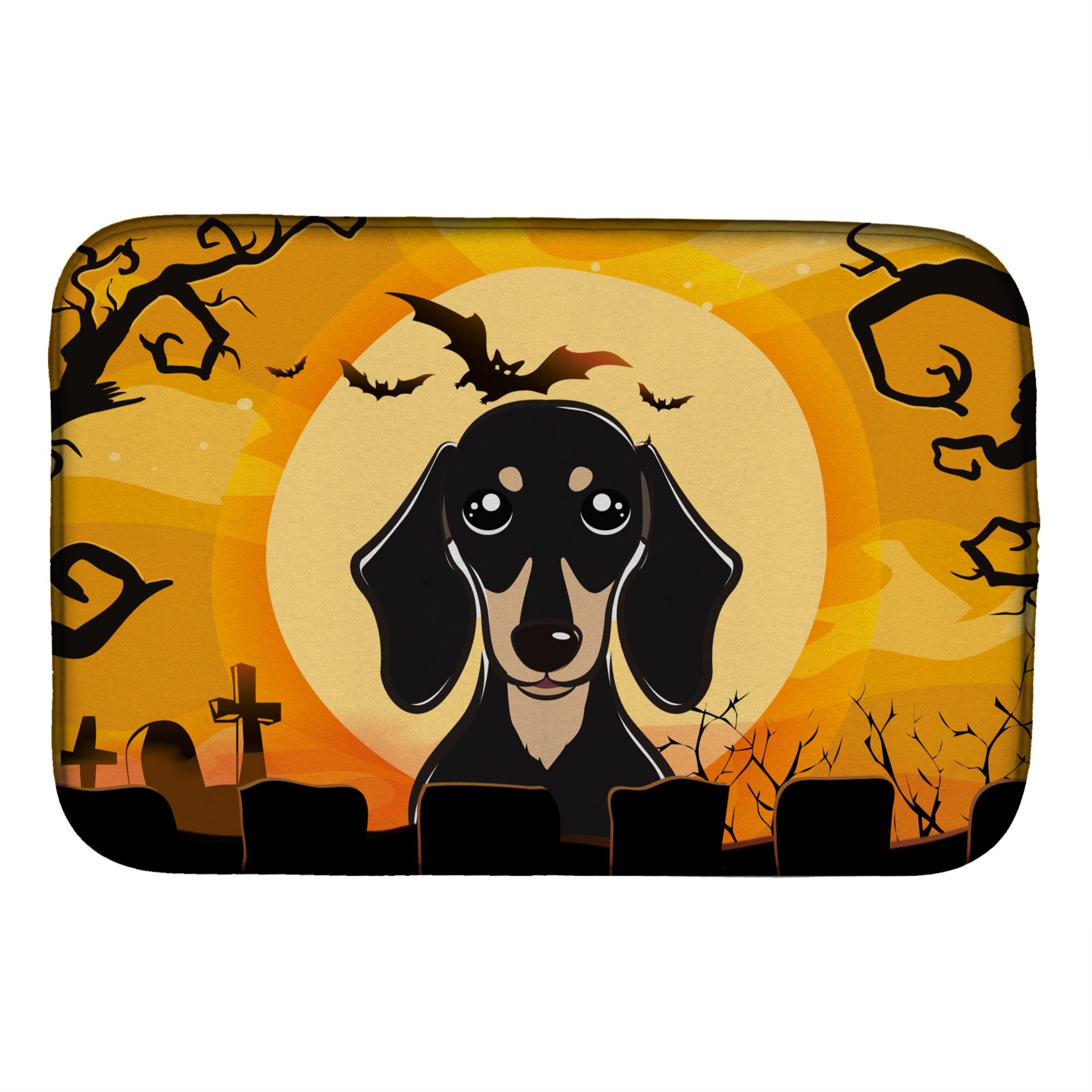 'Caroline'S Treasures Halloween Smooth Black And Tan Dachshund Dish Drying Mat, 14'''' X 21''''''
