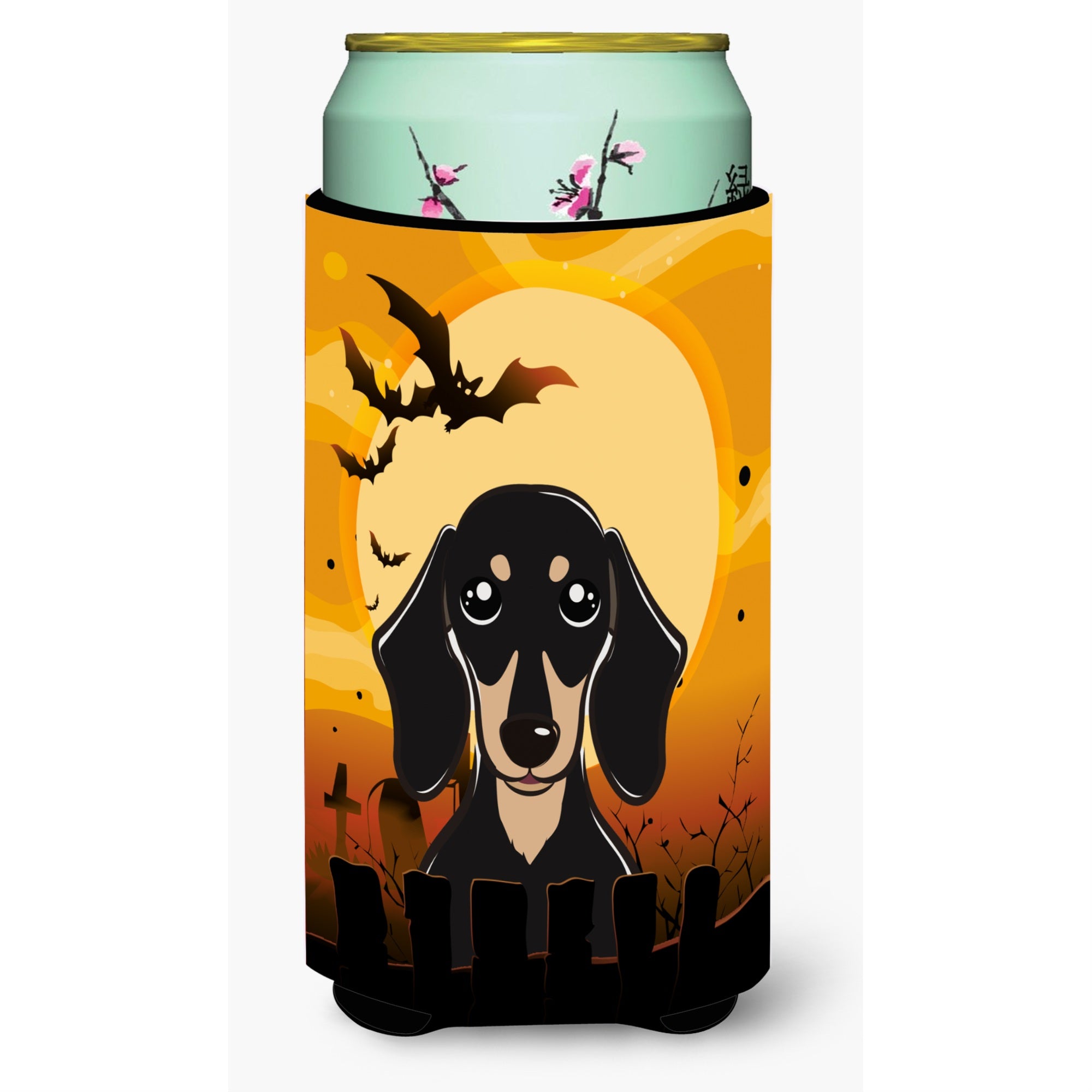 'Caroline'S Treasures Halloween Smooth Black And Tan Dachshund Tall Boy Koozie Hugger, Multicolor''