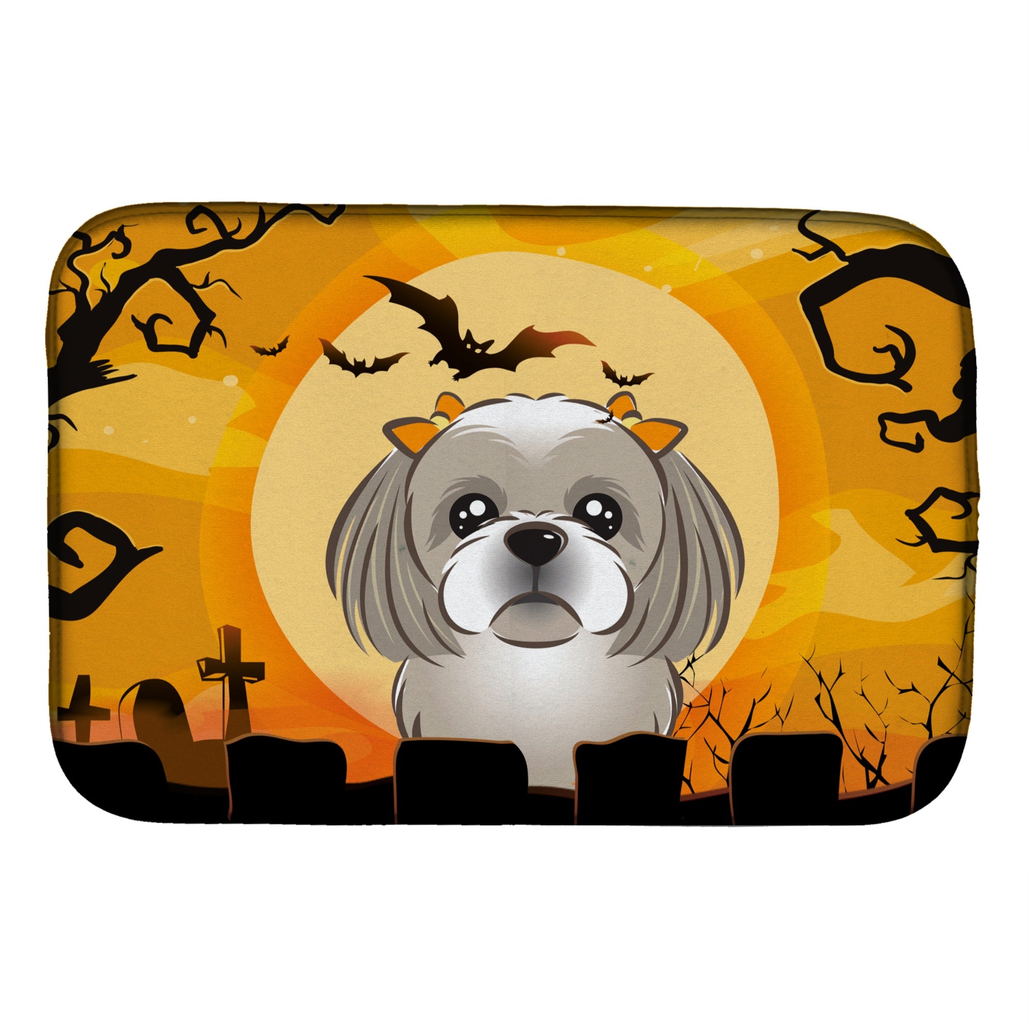 'Caroline'S Treasures Halloween Gray Silver Shih Tzu Dish Drying Mat, 14 X 21''