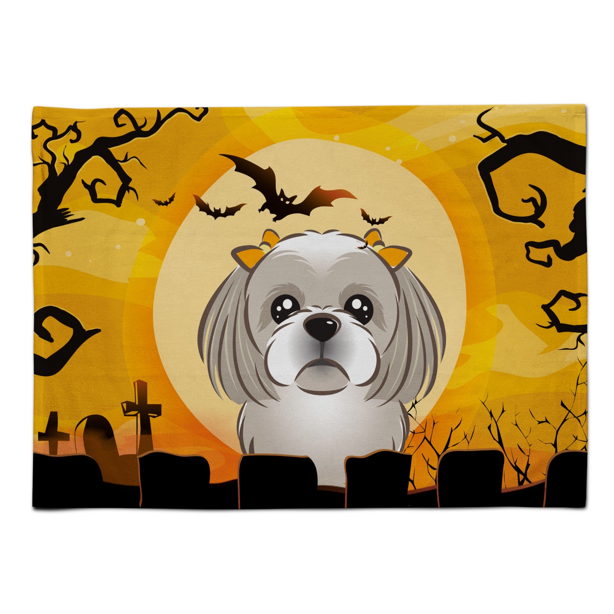 'Caroline'S Treasures Bb1808Plmt Halloween Gray Silver Shih Tzu Fabric Placemat, Multicolor''