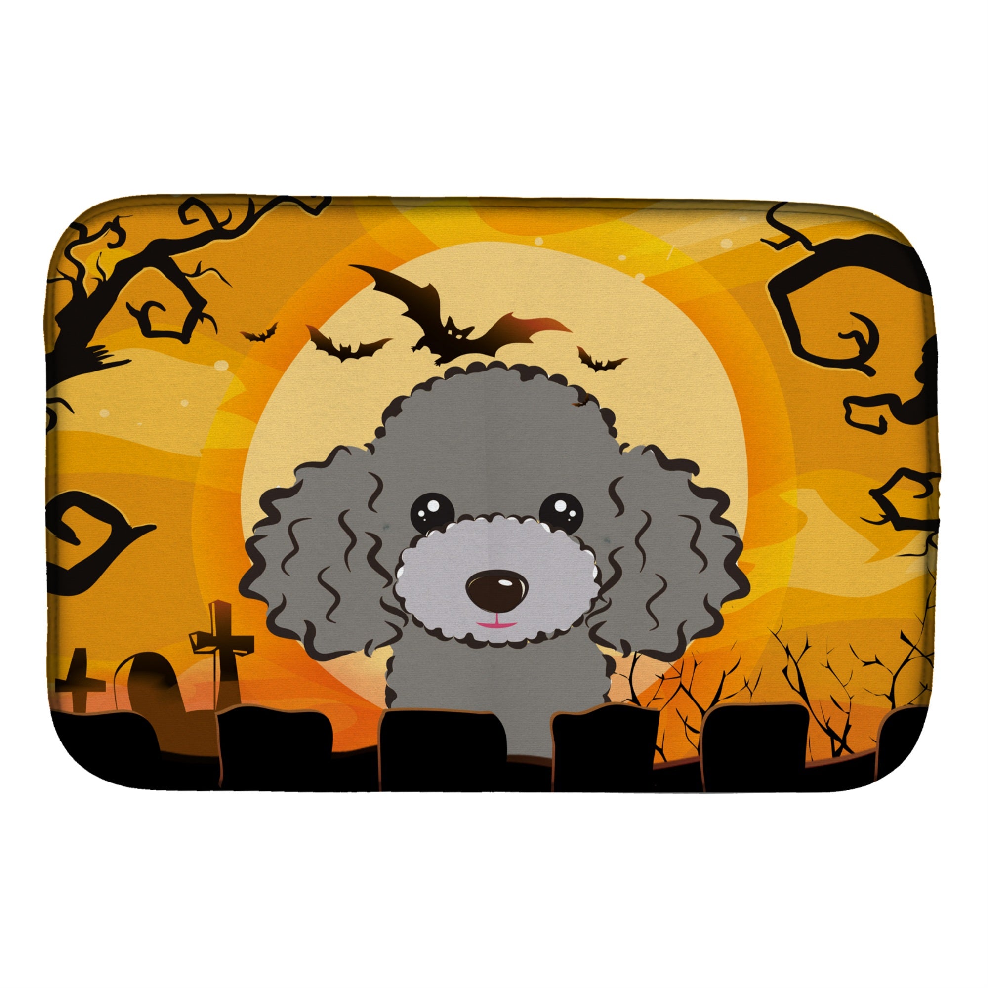 'Caroline'S Treasures Halloween Silver Gray Poodle Dish Drying Mat, 14 X 21''