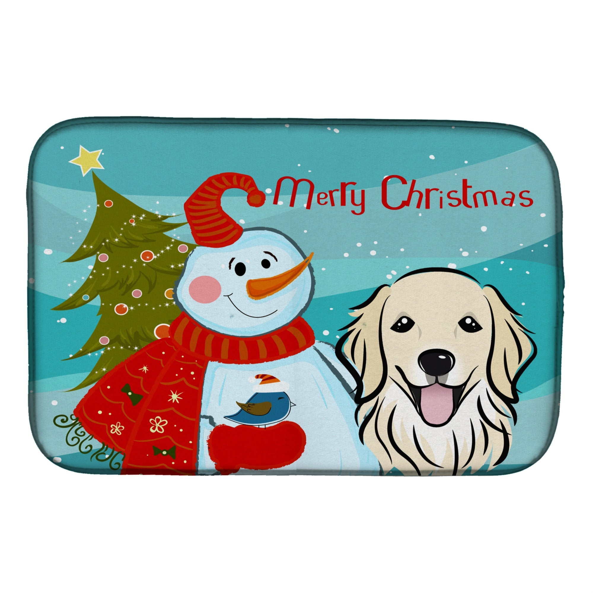 'Caroline'S Treasures Snowman With Golden Retriever Dish Drying Mat, 14'''' X 21''''''