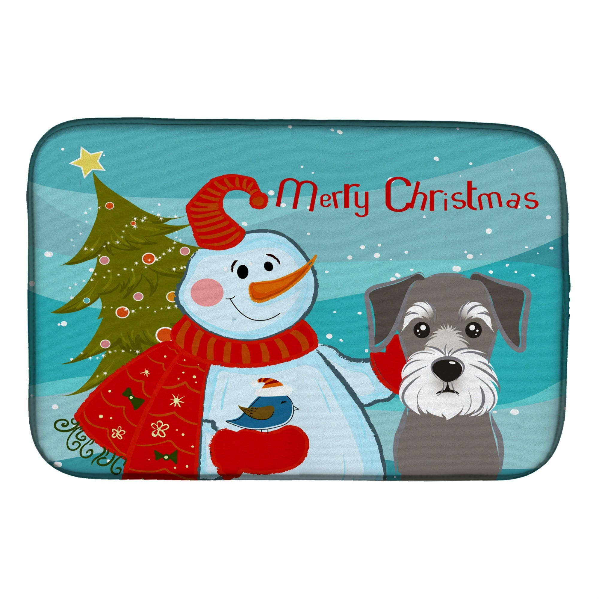 'Caroline'S Treasures Snowman With Schnauzer Dish Drying Mat, 14'''' X 21''''''