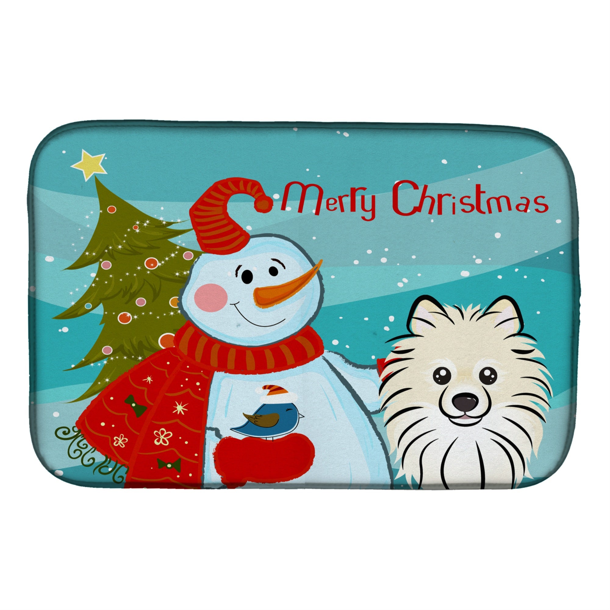 'Caroline'S Treasures Snowman With Pomeranian Dish Drying Mat, 14'''' X 21''''''