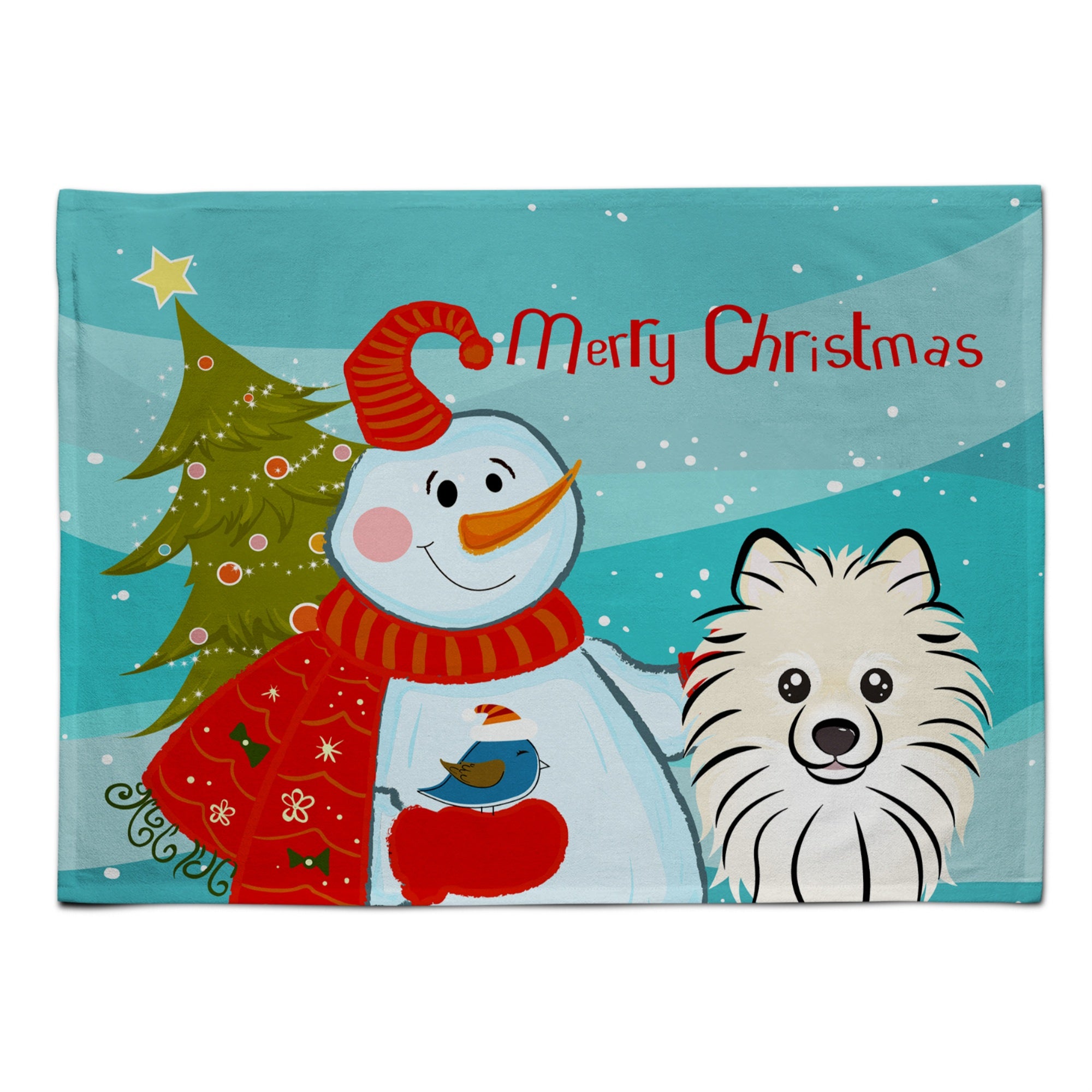 'Caroline'S Treasures Bb1827Plmt Snowman With Pomeranian Fabric Placemat, Multicolor''