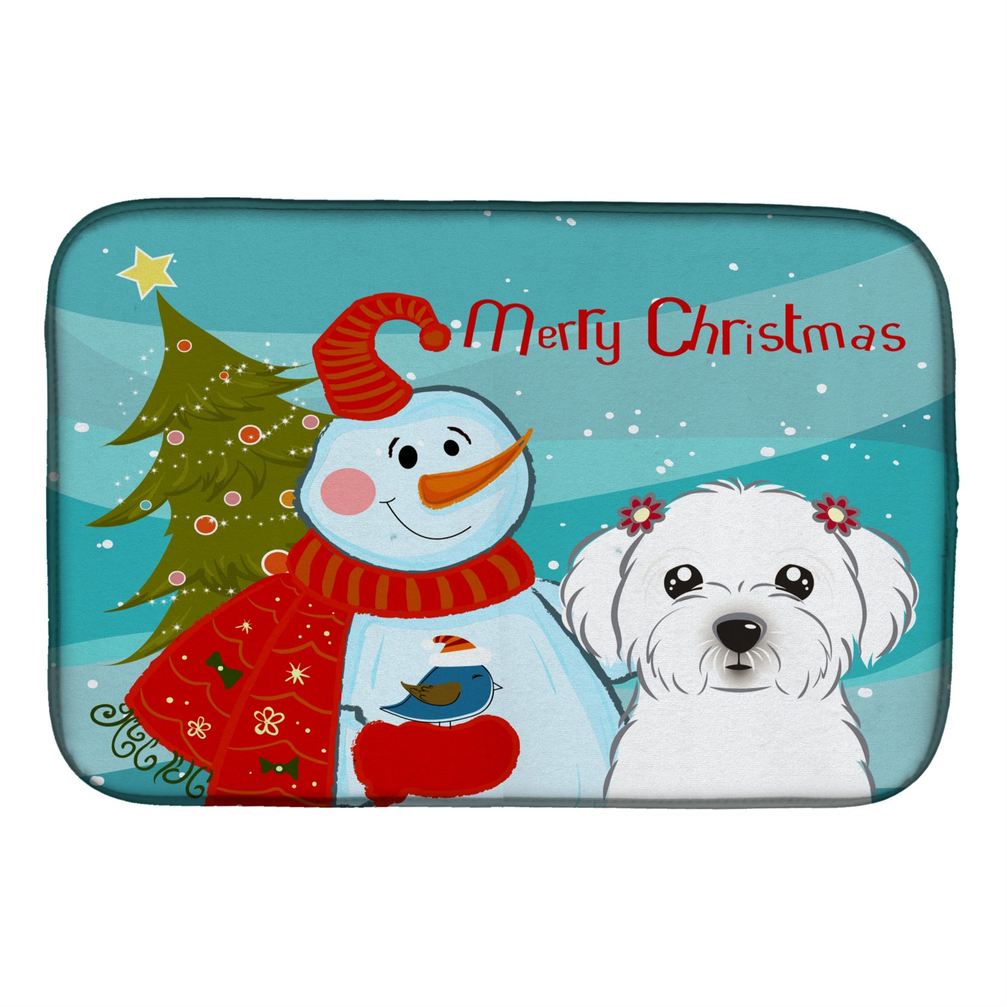 'Caroline'S Treasures Snowman With Maltese Dish Drying Mat, 14'''' X 21''''''
