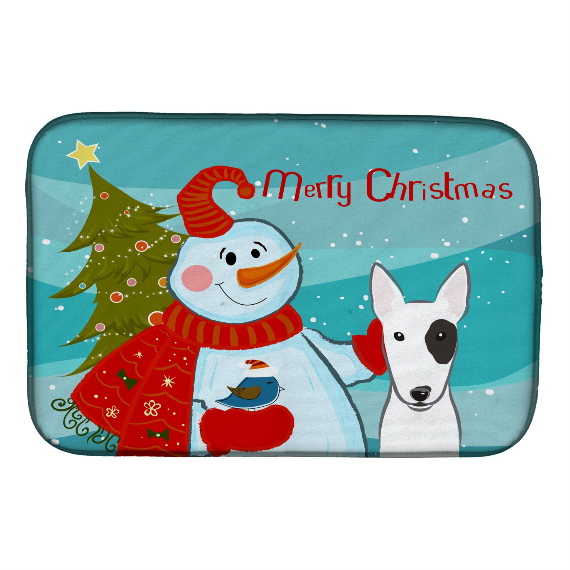 'Caroline'S Treasures Snowman With Bull Terrier Dish Drying Mat, 14'''' X 21''''''