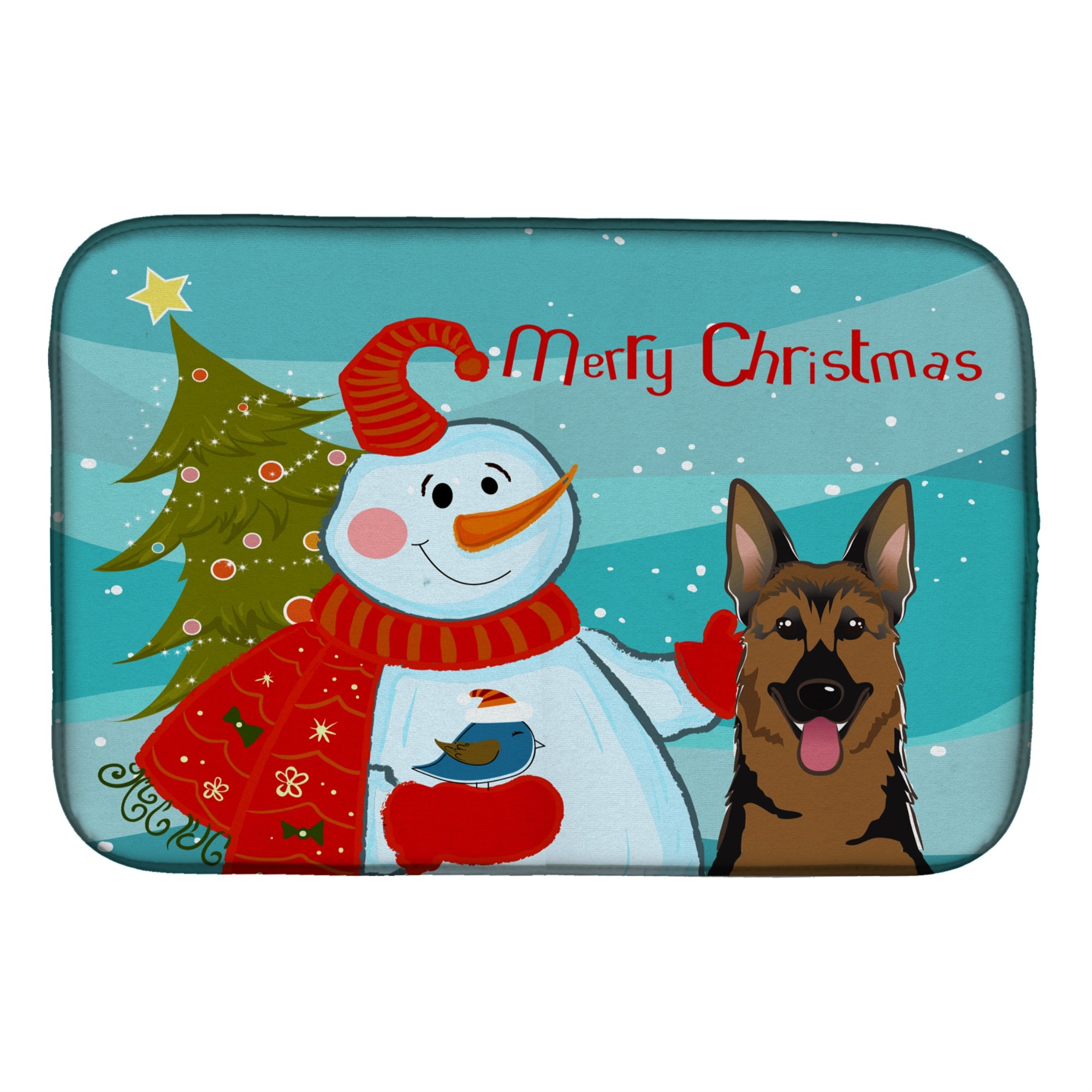 'Caroline'S Treasures Snowman With German Shepherd Dish Drying Mat, 14'''' X 21''''''