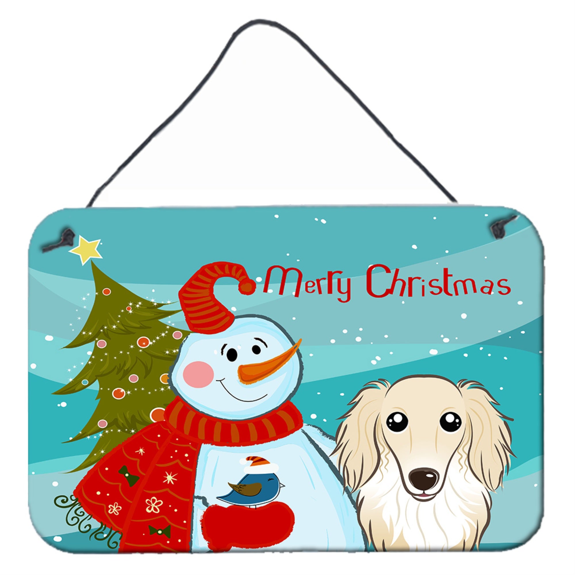 'Caroline'S Treasures Snowman With Longhair Creme Dachshund Wall Or Door Hanging Prints Bb1832Ds812, 8Hx12W, Multicolor''