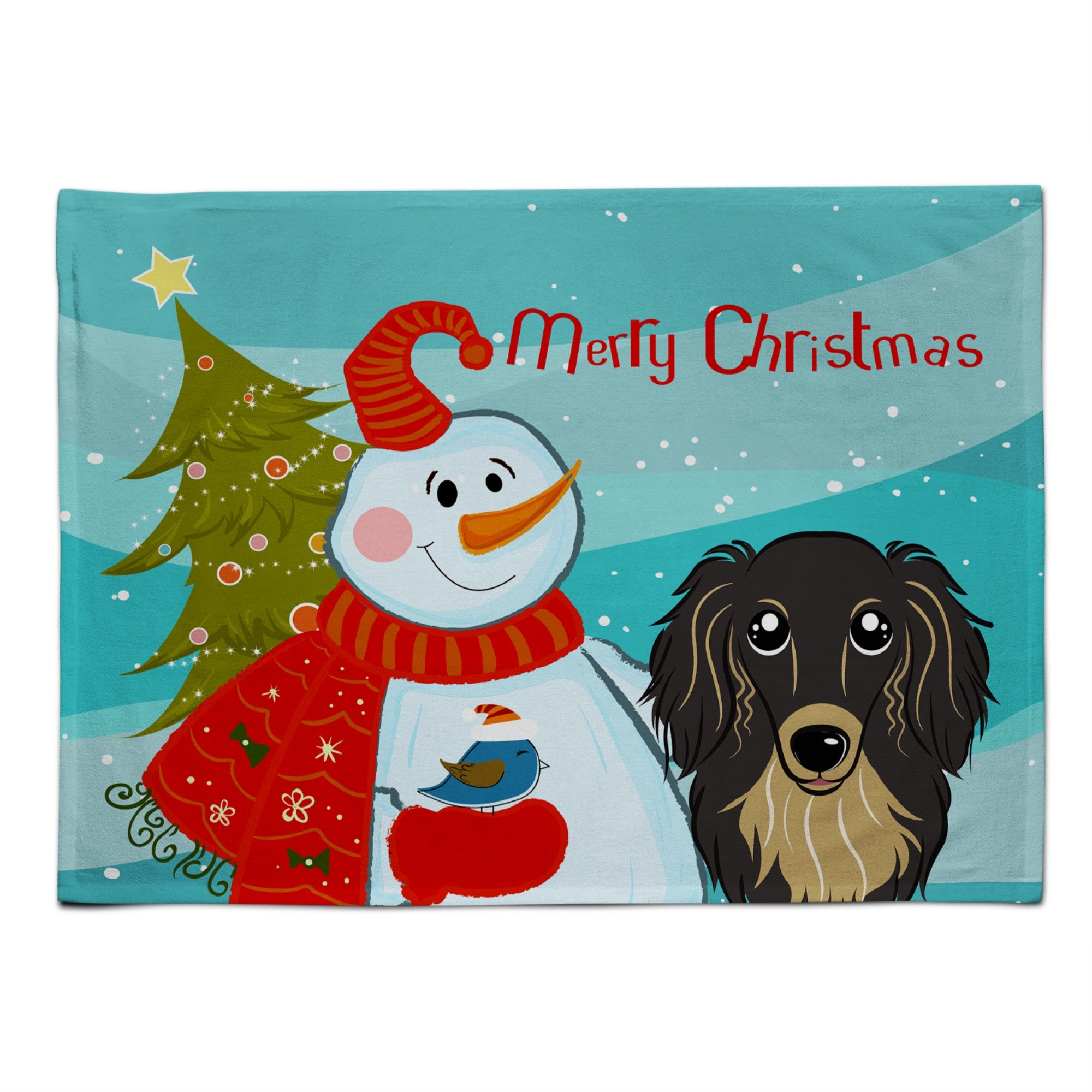 'Caroline'S Treasures Bb1833Plmt Snowman With Longhair Black And Tan Dachshund Fabric Placemat, Multicolor''