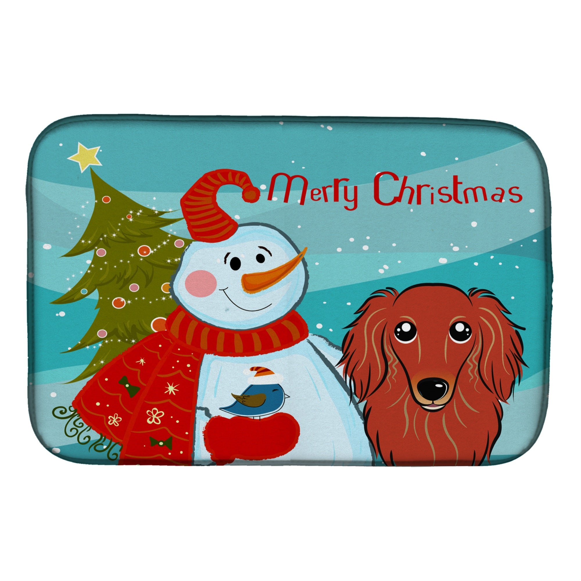 'Caroline'S Treasures Snowman With Longhair Red Dachshund Dish Drying Mat, 14'''' X 21''''''