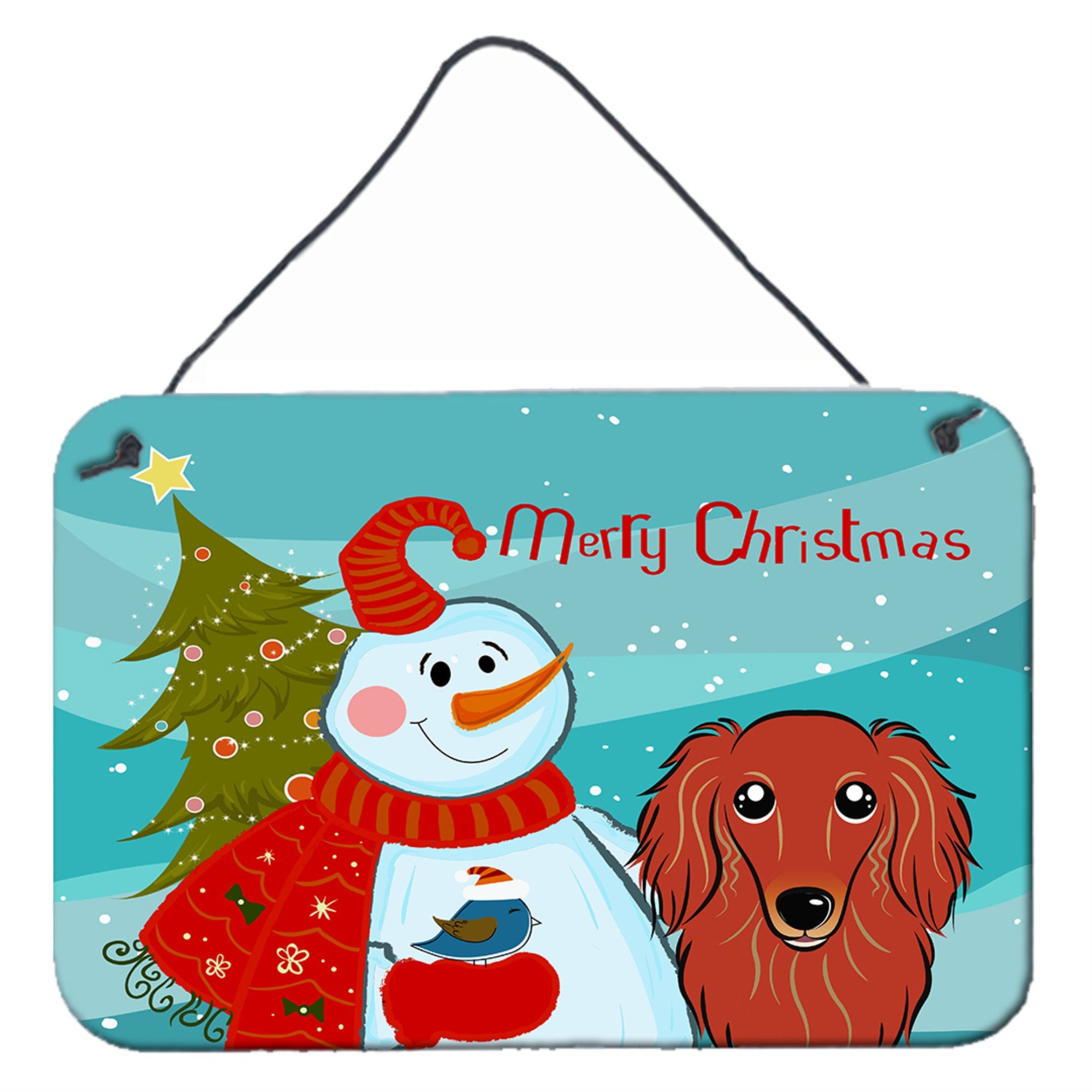 'Caroline'S Treasures Snowman With Longhair Red Dachshund Wall Or Door Hanging Prints Bb1834Ds812, 8Hx12W''