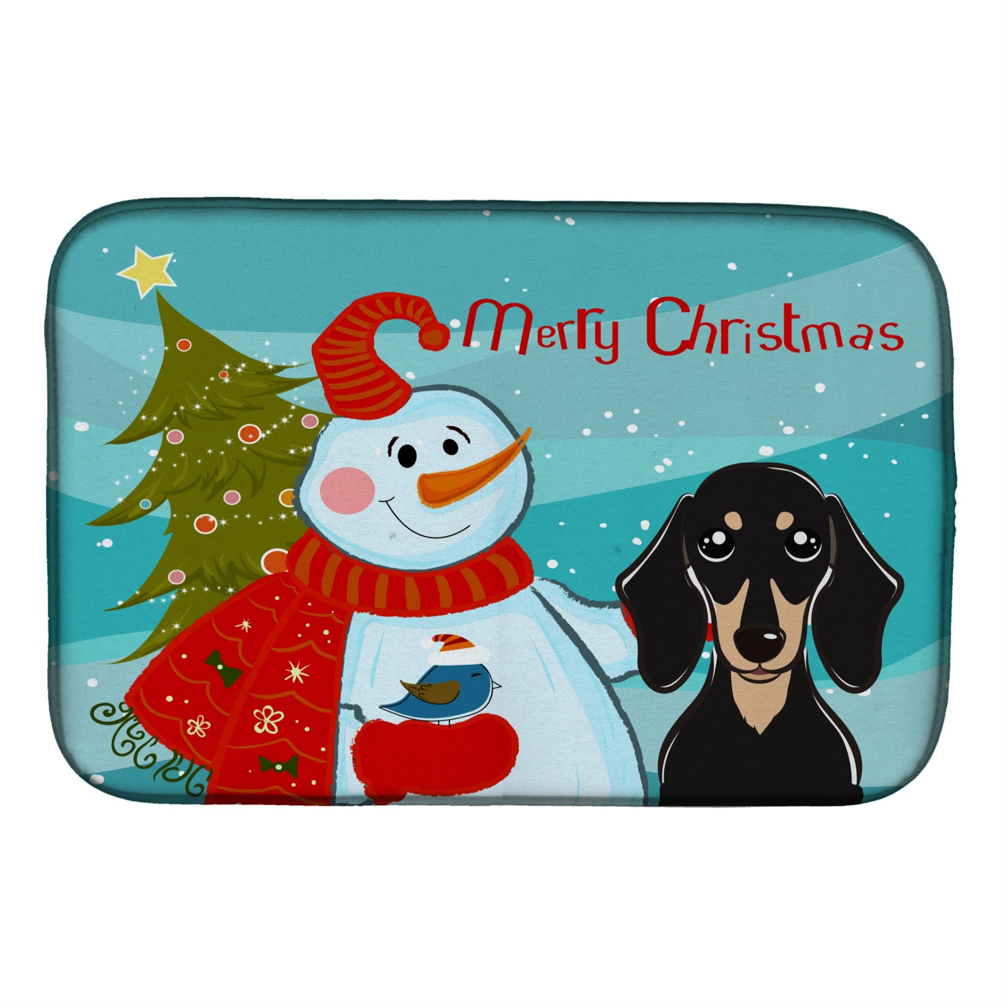 'Caroline'S Treasures Snowman With Smooth Black And Tan Dachshund Dish Drying Mat, 14'''' X 21''''''