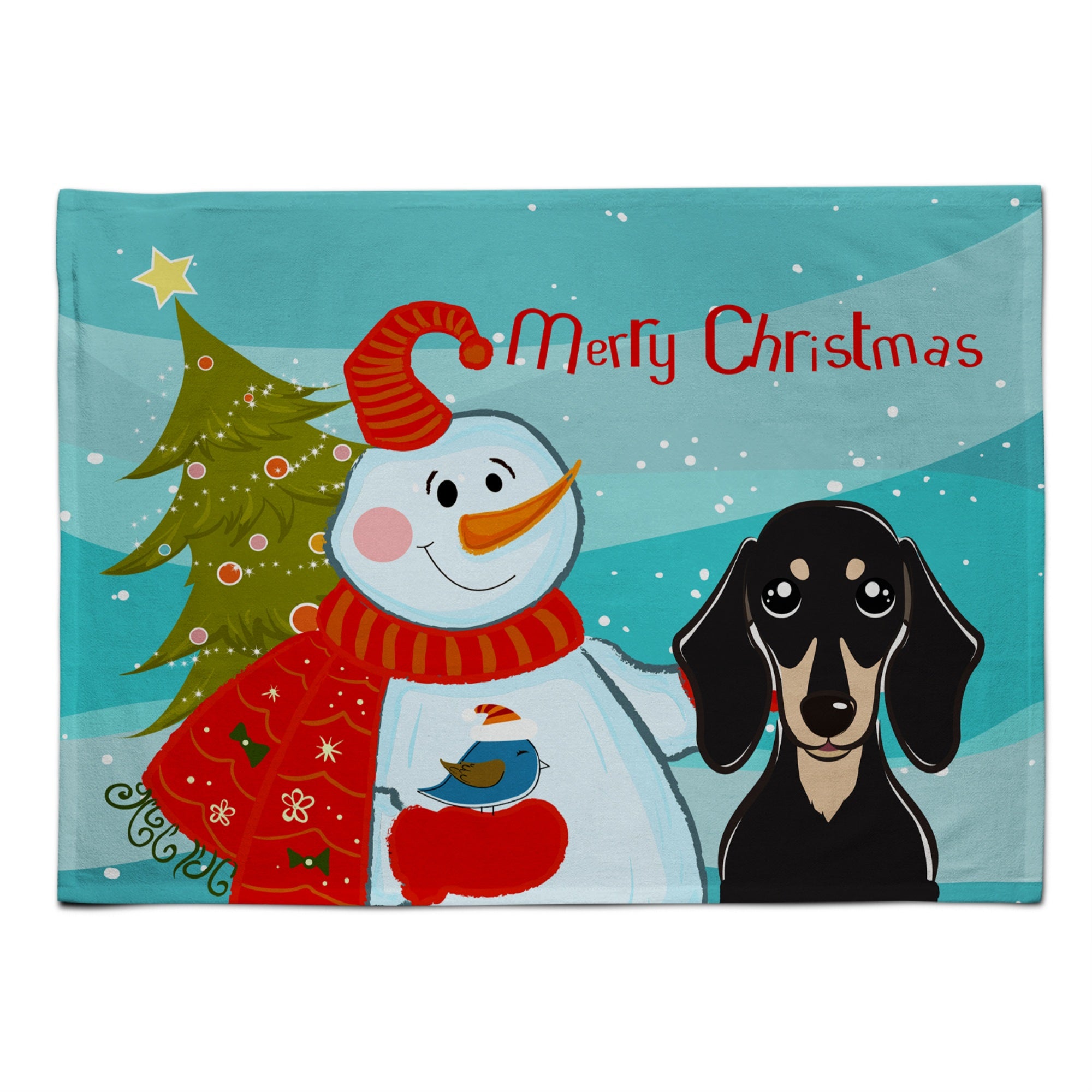 'Caroline'S Treasures Bb1835Plmt Snowman With Smooth Black And Tan Dachshund Fabric Placemat, Multicolor''