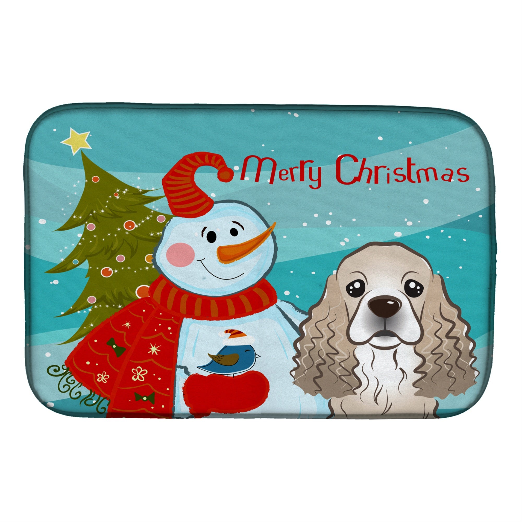 'Caroline'S Treasures Snowman With Cocker Spaniel Dish Drying Mat, 14'''' X 21''''''