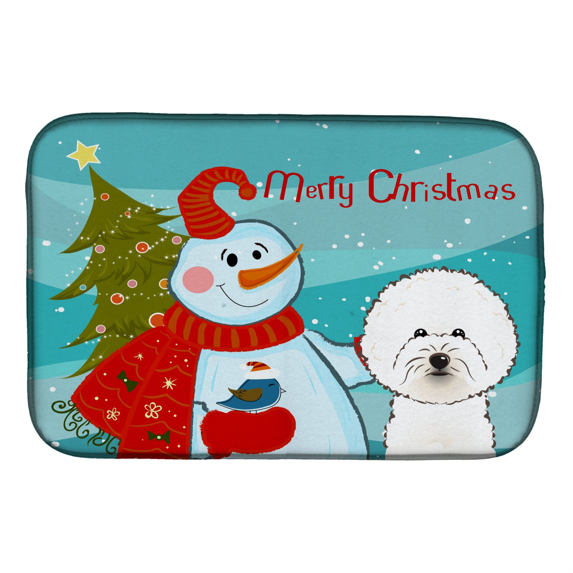'Caroline'S Treasures Snowman With Bichon Frise Dish Drying Mat, 14'''' X 21''''''