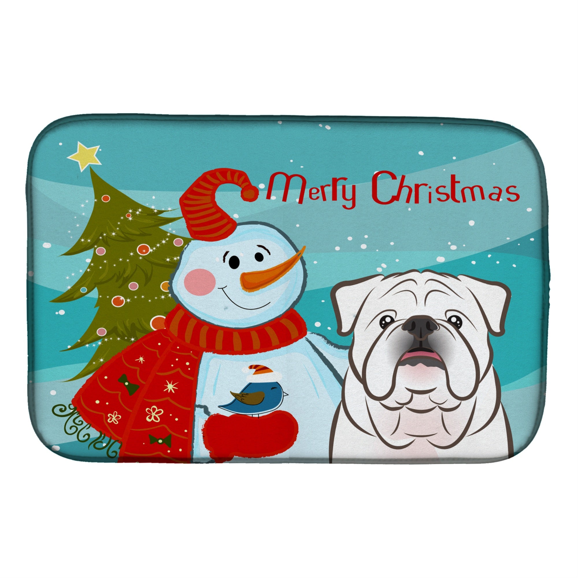 'Caroline'S Treasures Snowman With White English Bulldog Dish Drying Mat, 14'''' X 21''''''