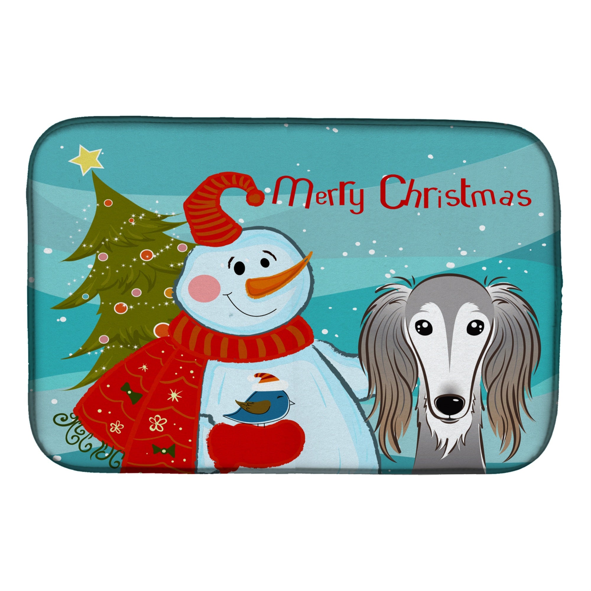 'Caroline'S Treasures Snowman With Saluki Dish Drying Mat, 14'''' X 21''''''