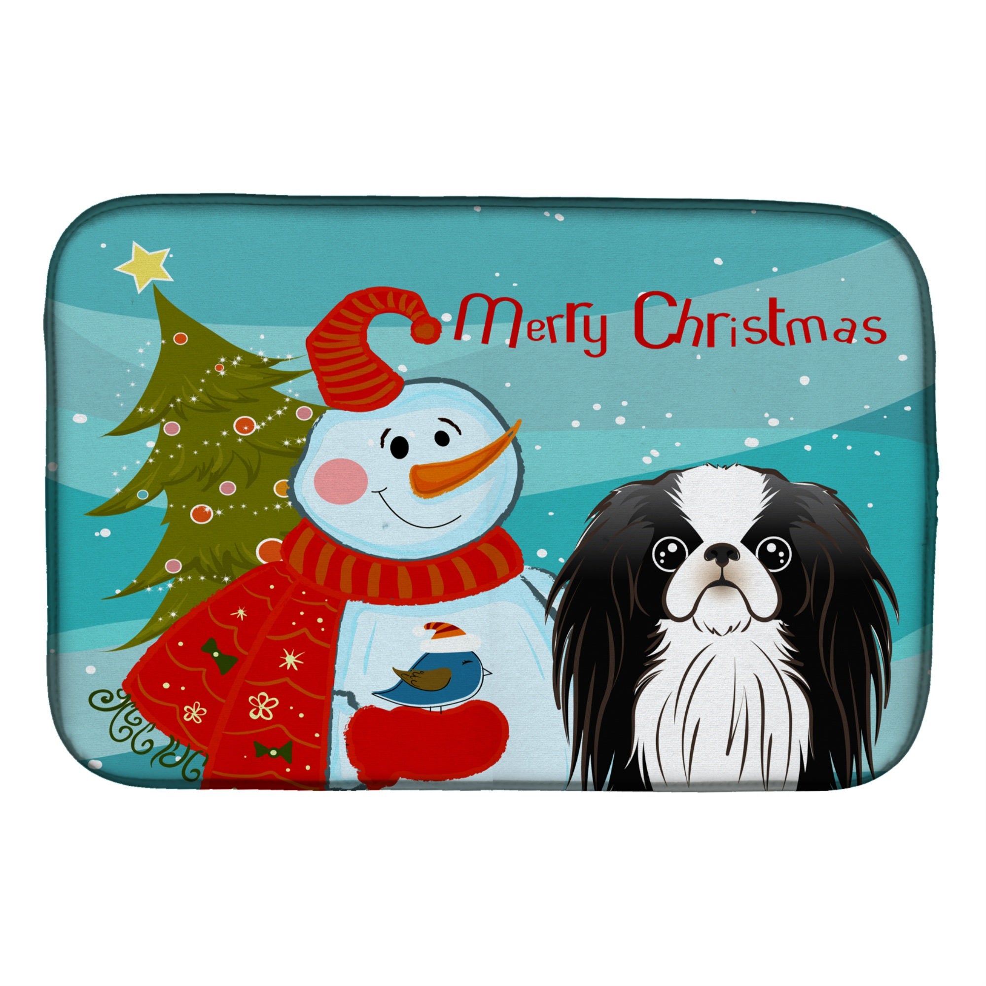 'Caroline'S Treasures Snowman With Japanese Chin Dish Drying Mat, 14'''' X 21''''''