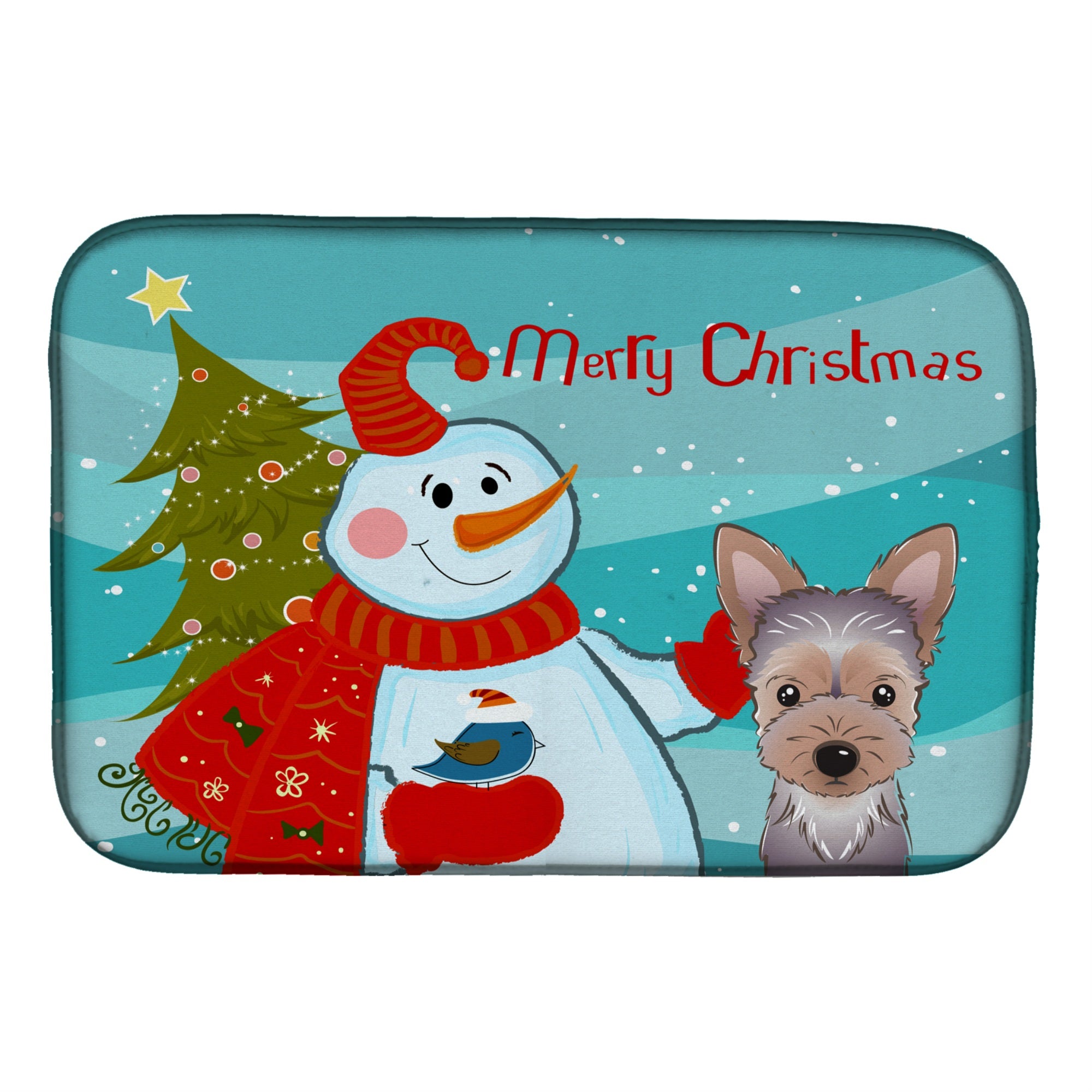 'Caroline'S Treasures Snowman With Yorkie Puppy Dish Drying Mat, 14'''' X 21''''''