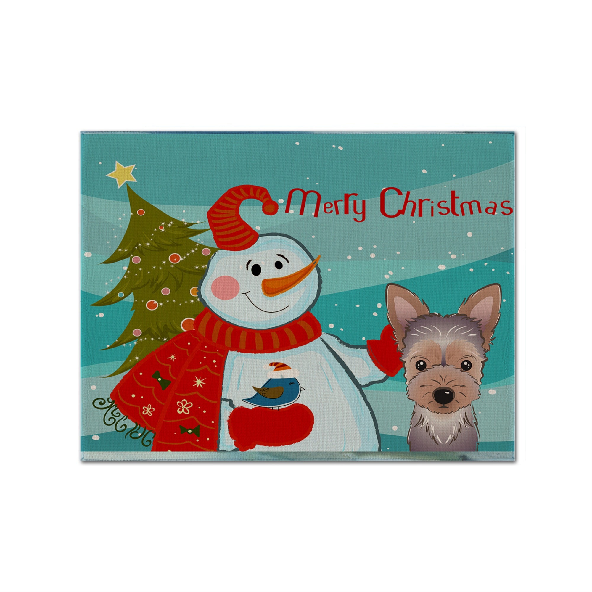 'Caroline'S Treasures Bb1852Plmt Snowman With Yorkie Puppy Fabric Placemat, Multicolor''